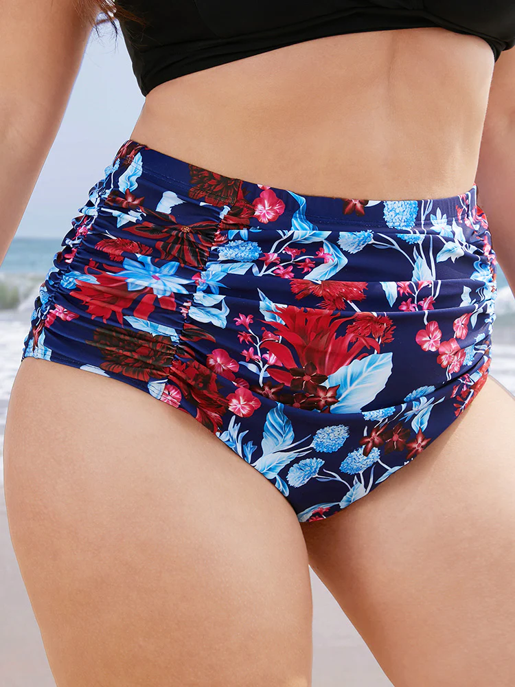 Tropical Print Gathered High Waist Swim Bottom - Image 3