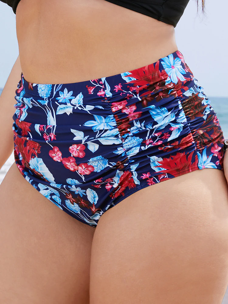 Tropical Print Gathered High Waist Swim Bottom - Image 4
