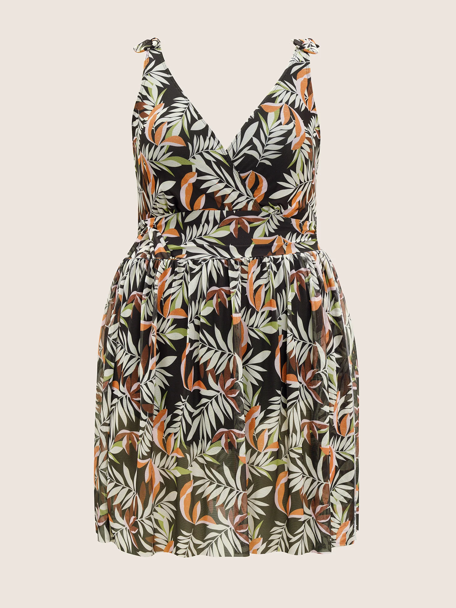 Tropical Print Gathered Split Hem Swim Dress - Image 8