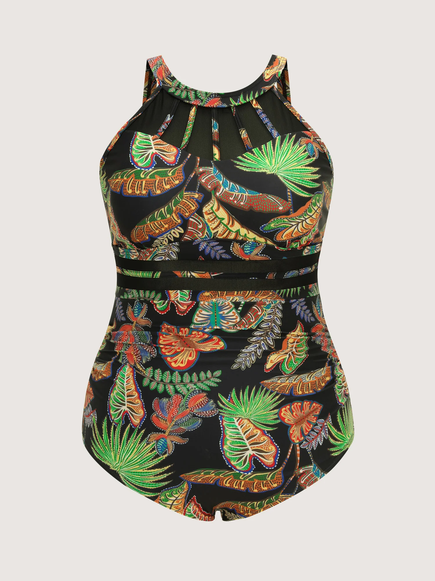 Tropical Print Halter Neckline One-Piece Swimsuit - Image 7
