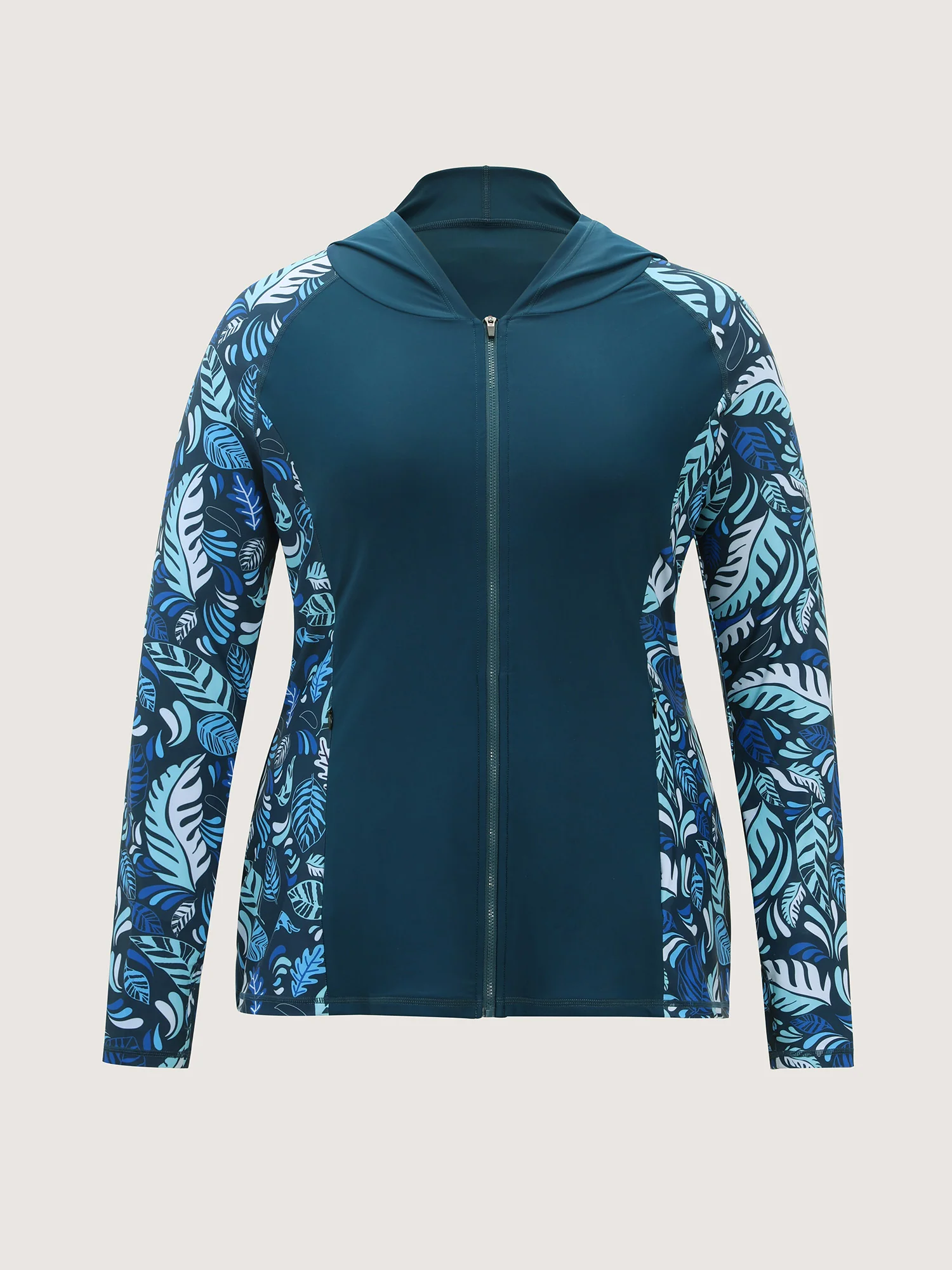 Tropical Print Hooded Pockets Swim Top - Image 8