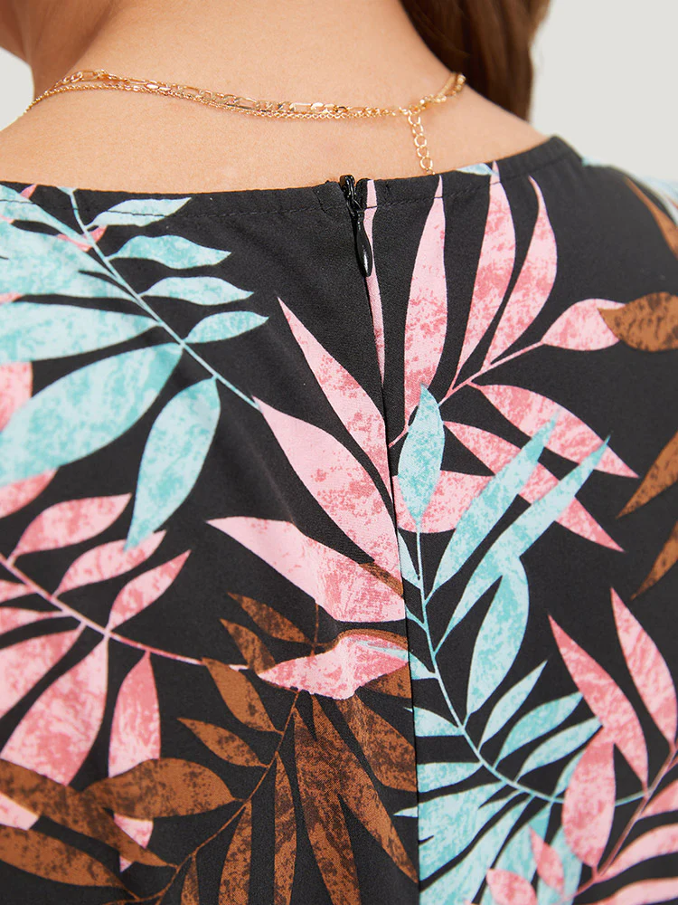 Tropical Print Knot Neck Shirred Wrap Jumpsuit - Image 8