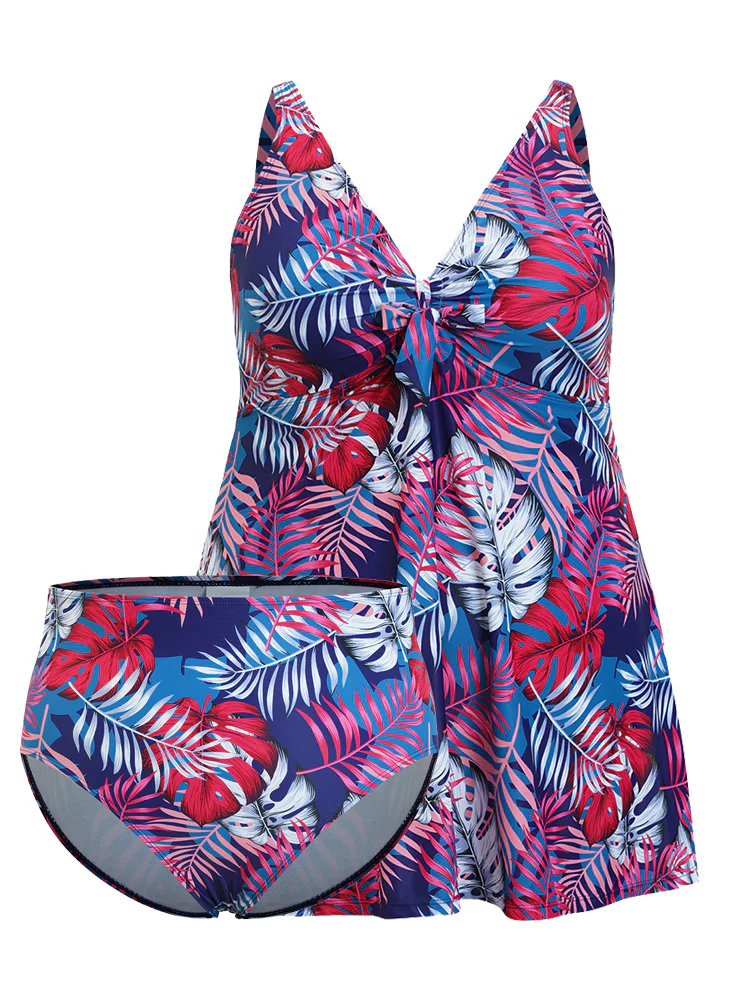 Tropical Print Knotted Front Swim Dress - Image 6