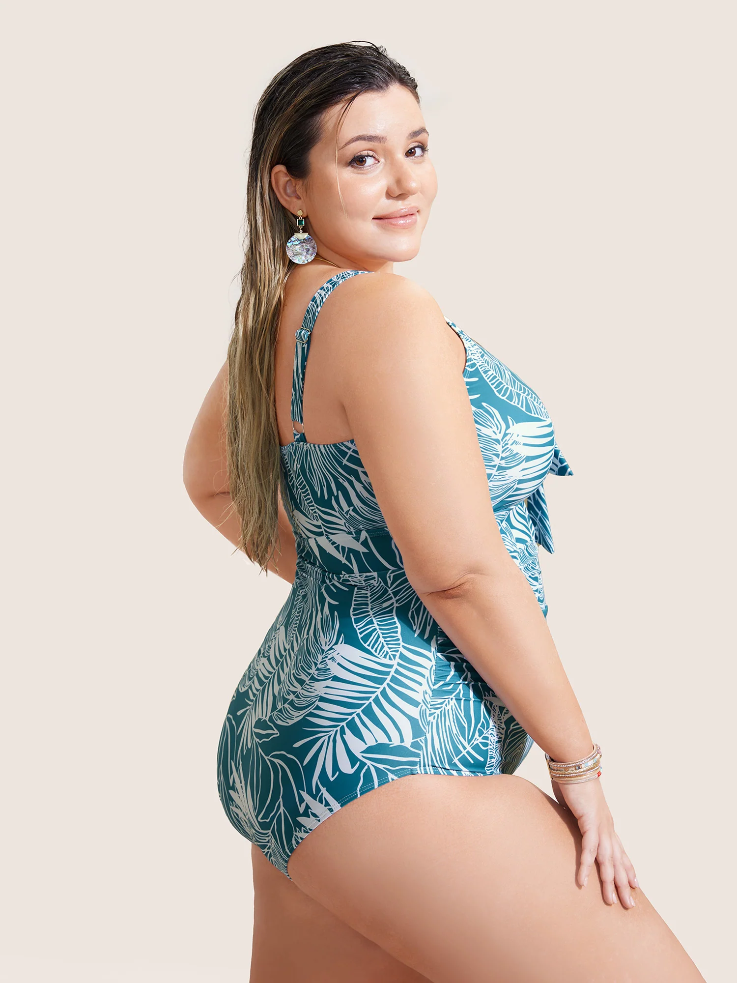 Tropical Print Knotted Gathered One Piece Swimsuit - Image 2