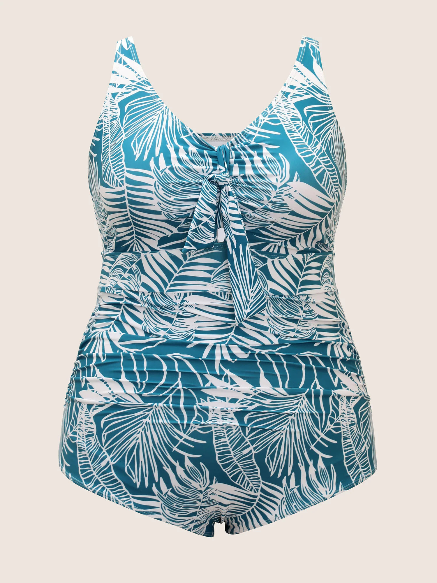 Tropical Print Knotted Gathered One Piece Swimsuit - Image 7