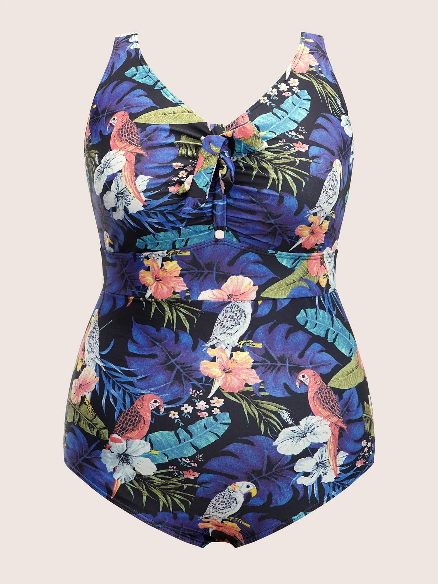Tropical Print Knotted Tummy Control One Piece Swimsuit - Image 7