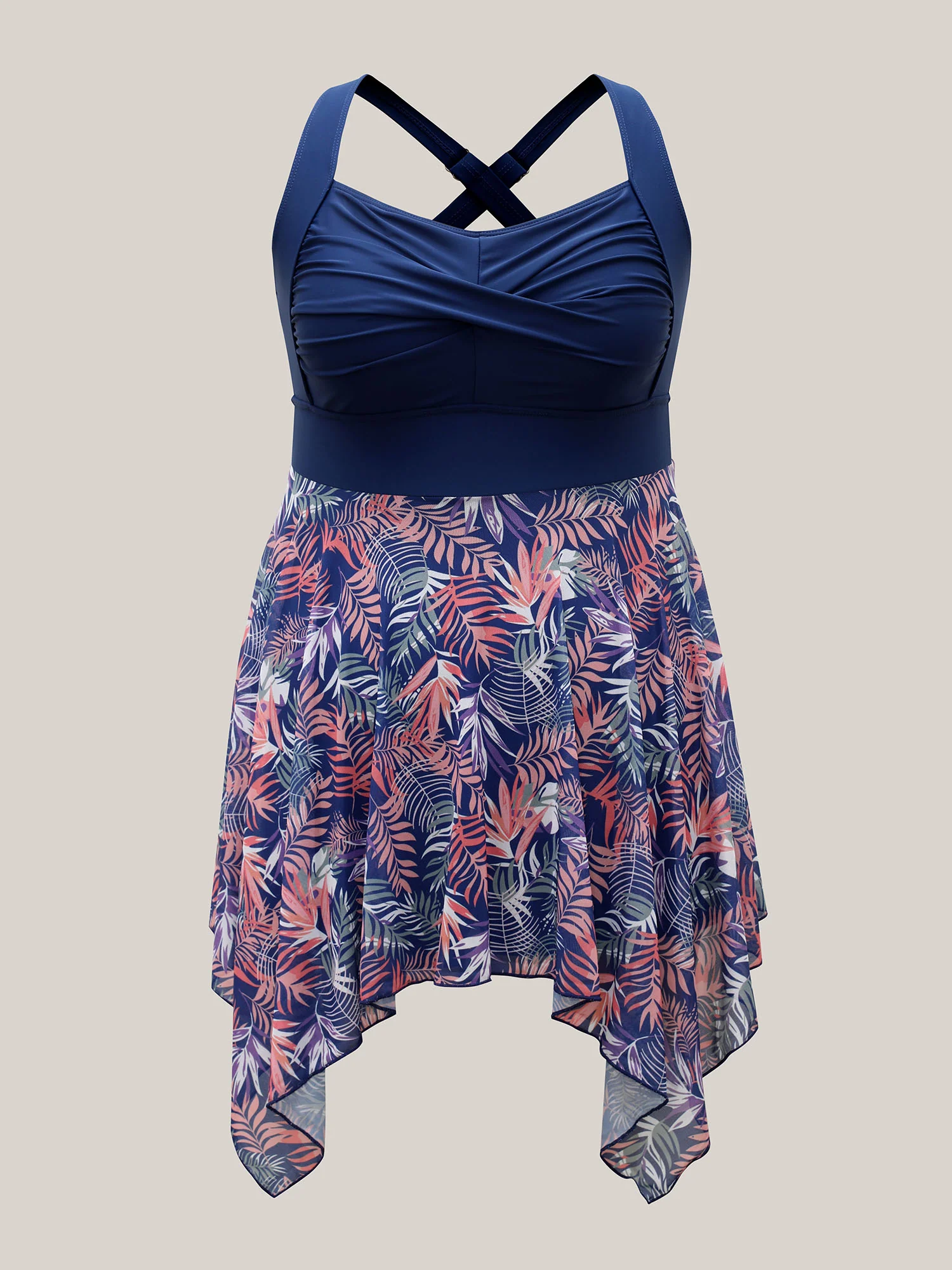 Tropical Print Mesh Twist Front Swim Dress - Image 6