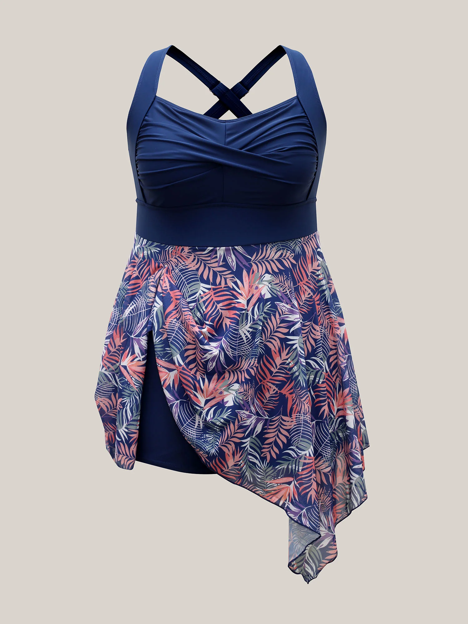 Tropical Print Mesh Twist Front Swim Dress - Image 9