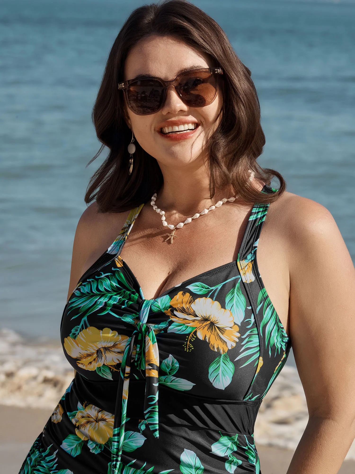 Tropical Print One Piece Swimsuit Sarong Set - Image 15