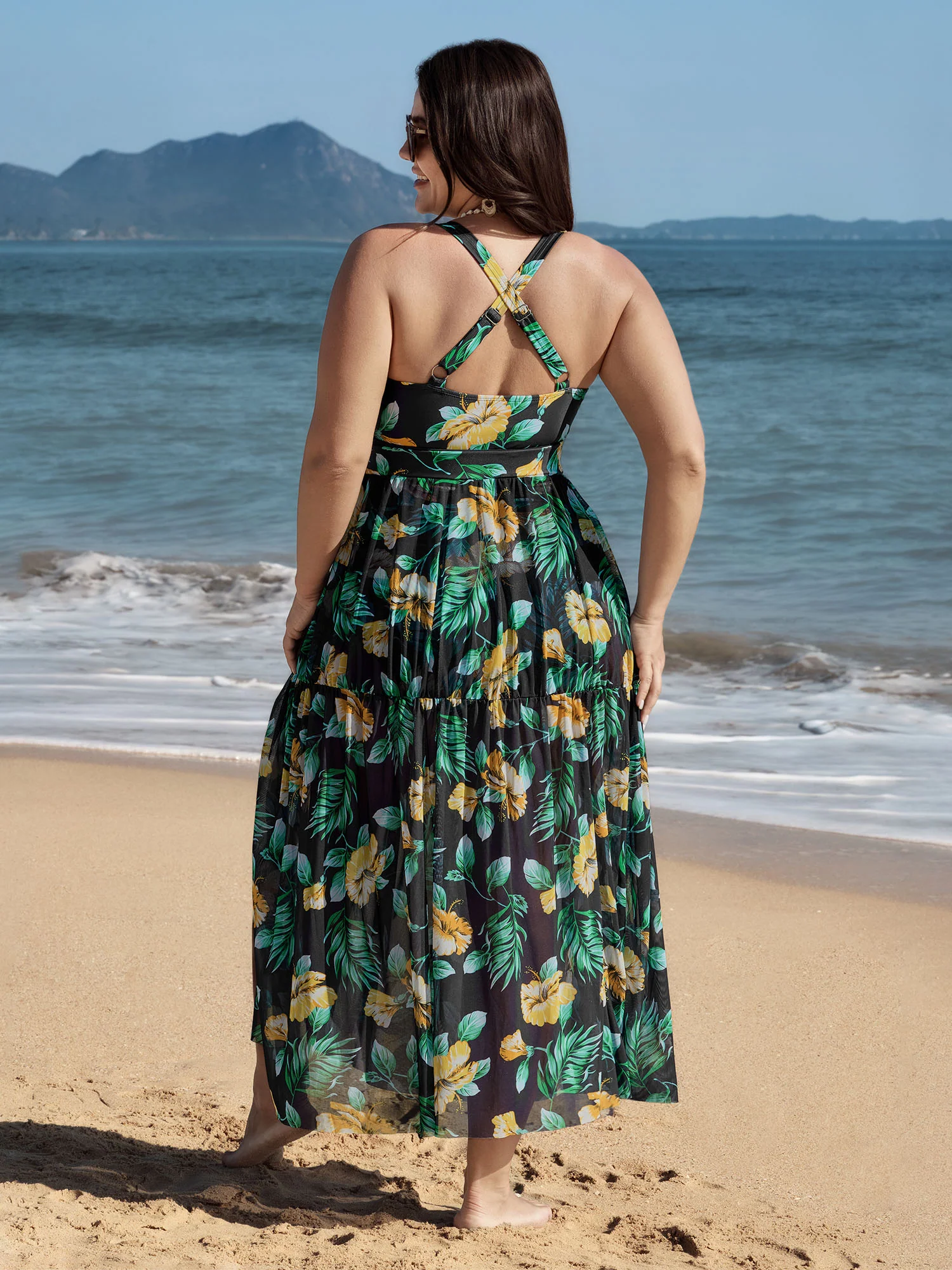 Tropical Print One Piece Swimsuit Sarong Set - Image 17