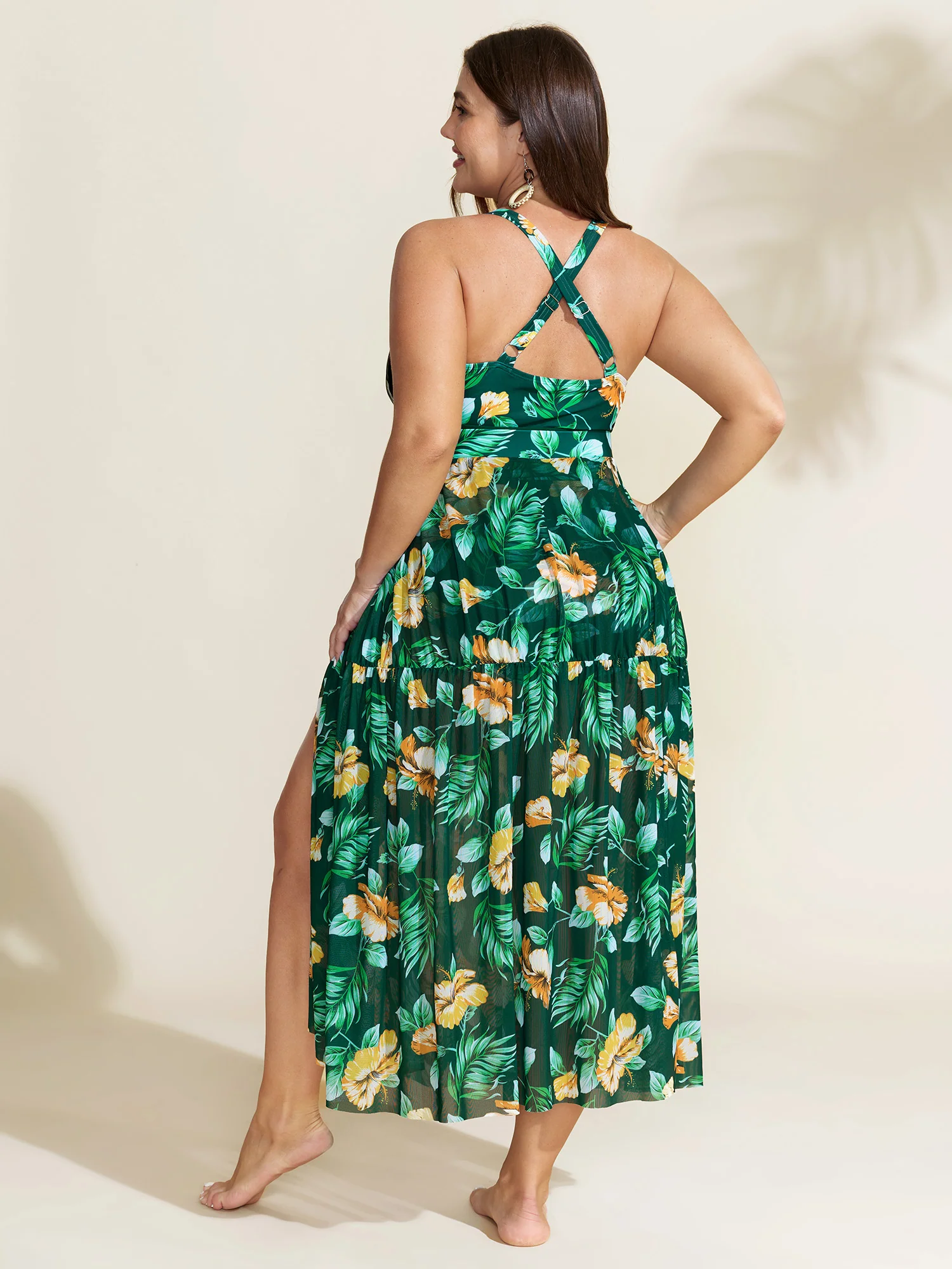 Tropical Print One Piece Swimsuit Sarong Set - Image 24