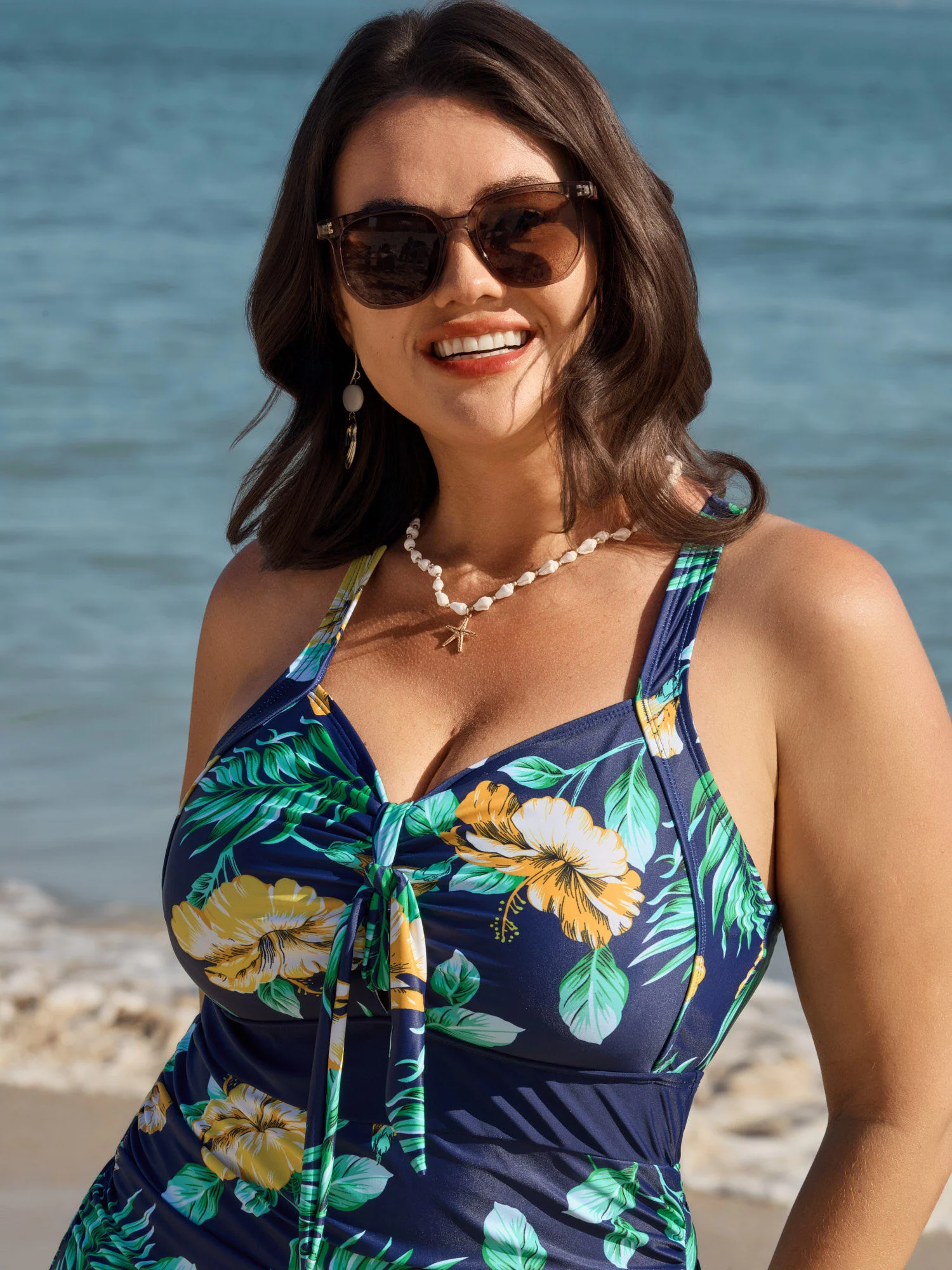 Tropical Print One Piece Swimsuit Sarong Set - Image 3