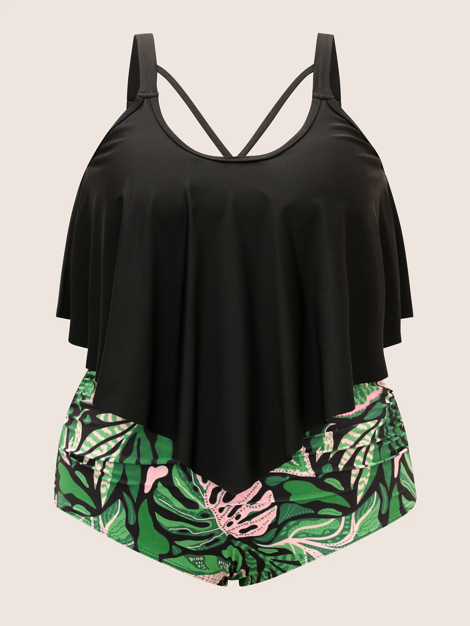 Tropical Print Patchwork Crisscross One Piece Swimsuit - Image 7