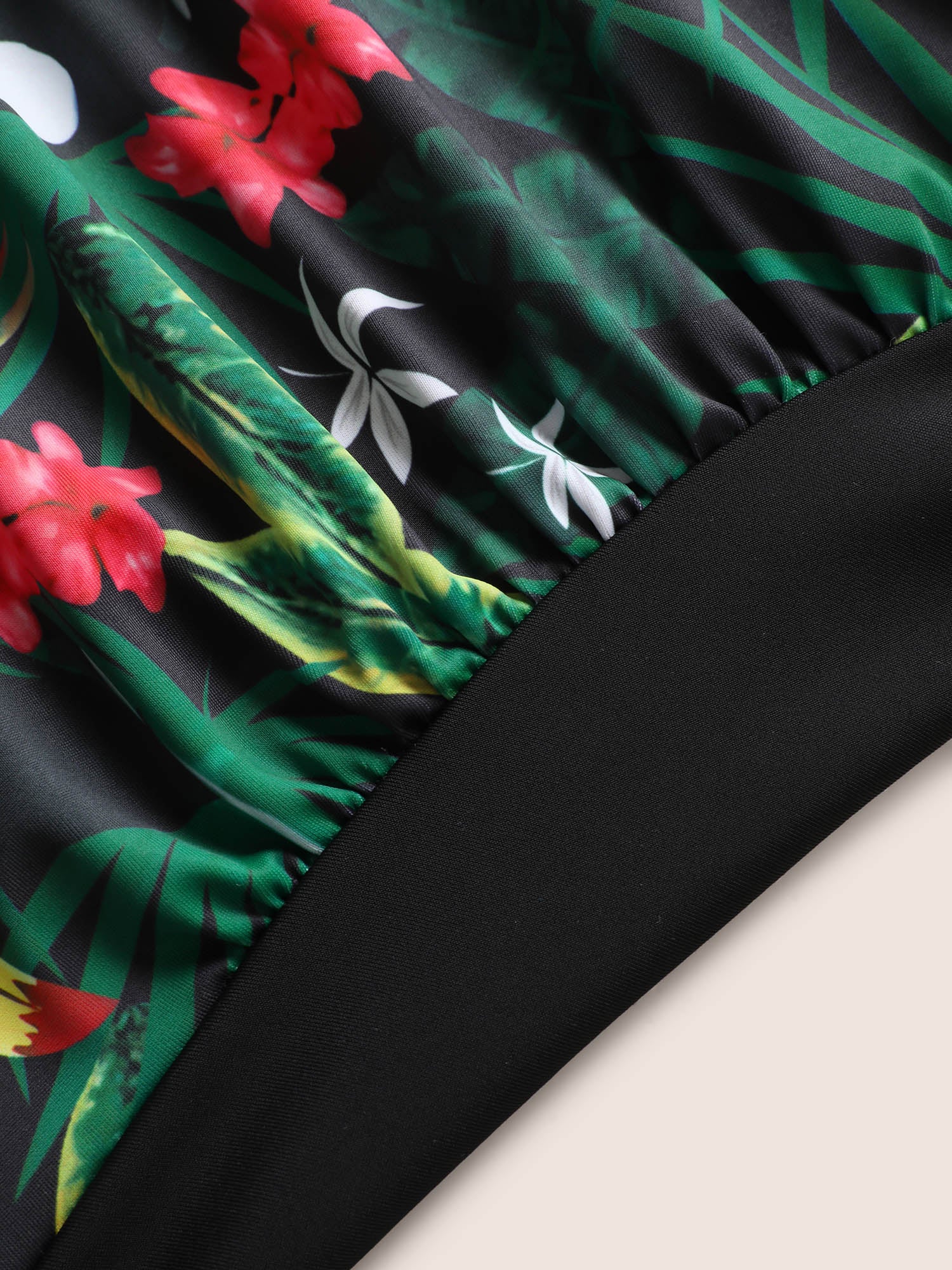 Tropical Print Patchwork Gathered Swim Top - Image 6