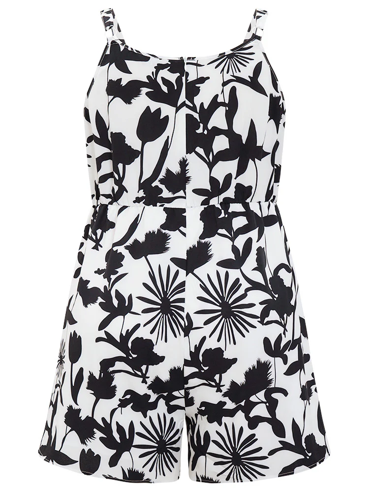 Tropical Print Pocket Knot Neck Cami Romper - Image 12