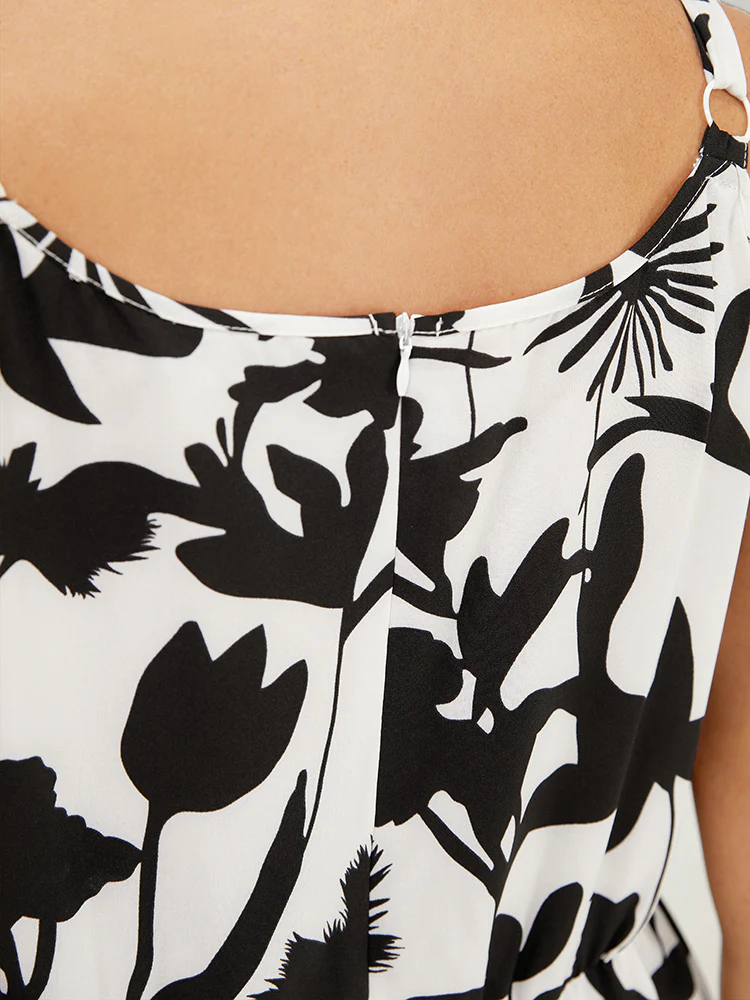 Tropical Print Pocket Knot Neck Cami Romper - Image 8