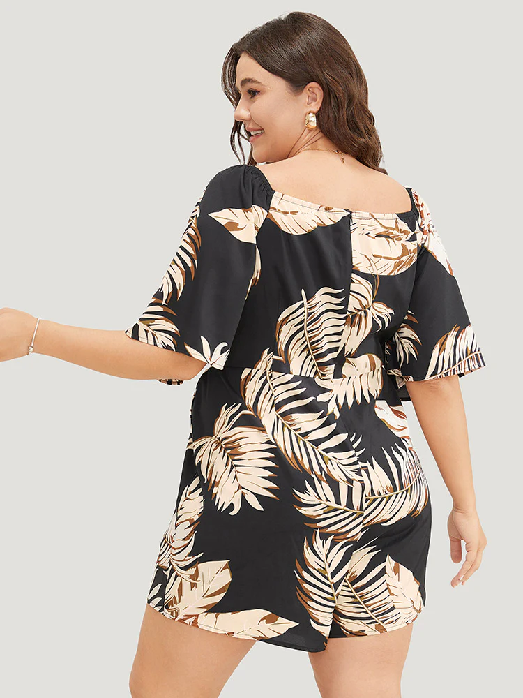 Tropical Print Pocket Square Neck Romper - Image 3