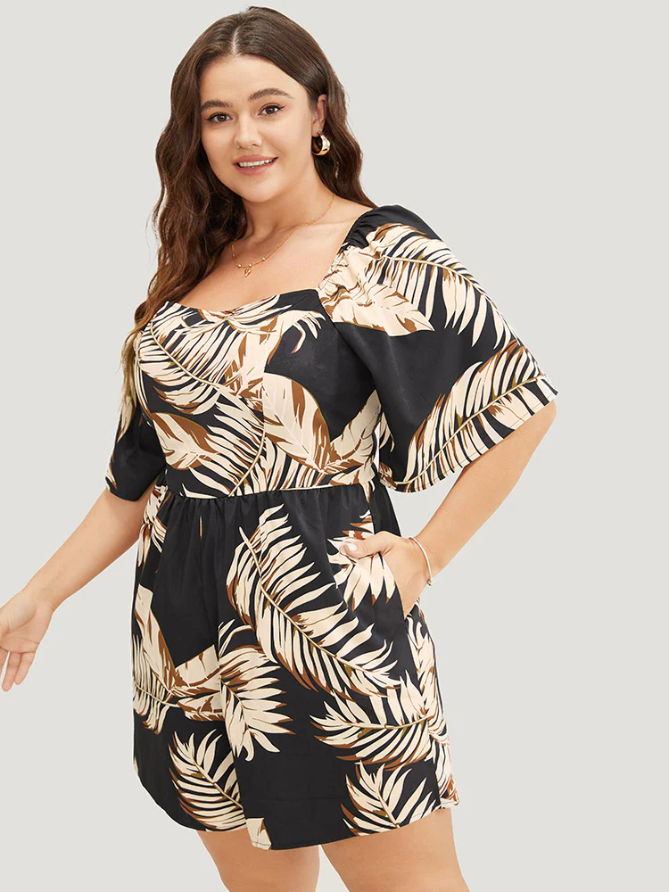Tropical Print Pocket Square Neck Romper - Image 4