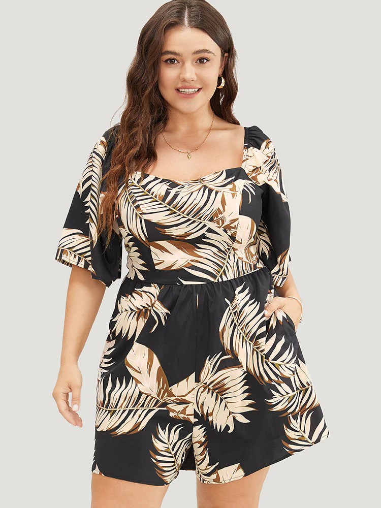 Tropical Print Pocket Square Neck Romper - Image 7