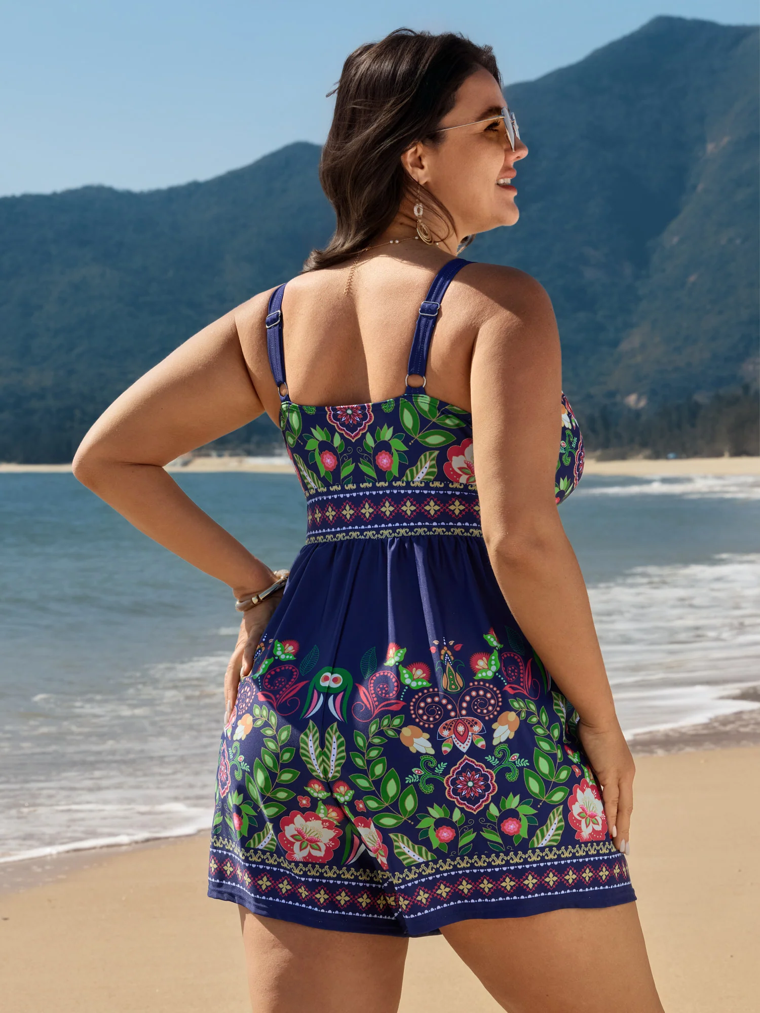 Tropical Print Pockets One-Piece Swimsuit - Image 5