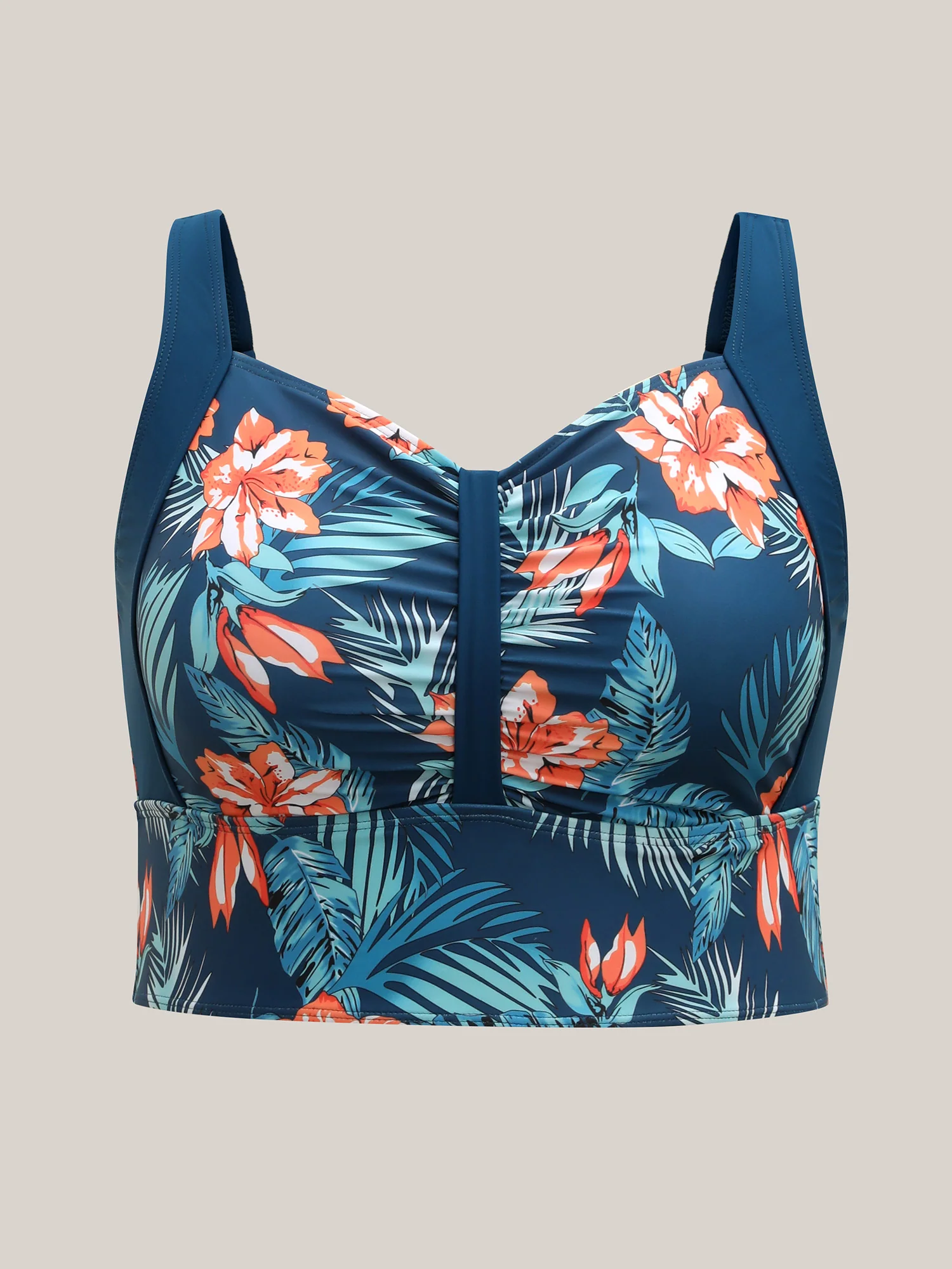 Tropical Print Ruched Spliced Bikini Top - Image 7