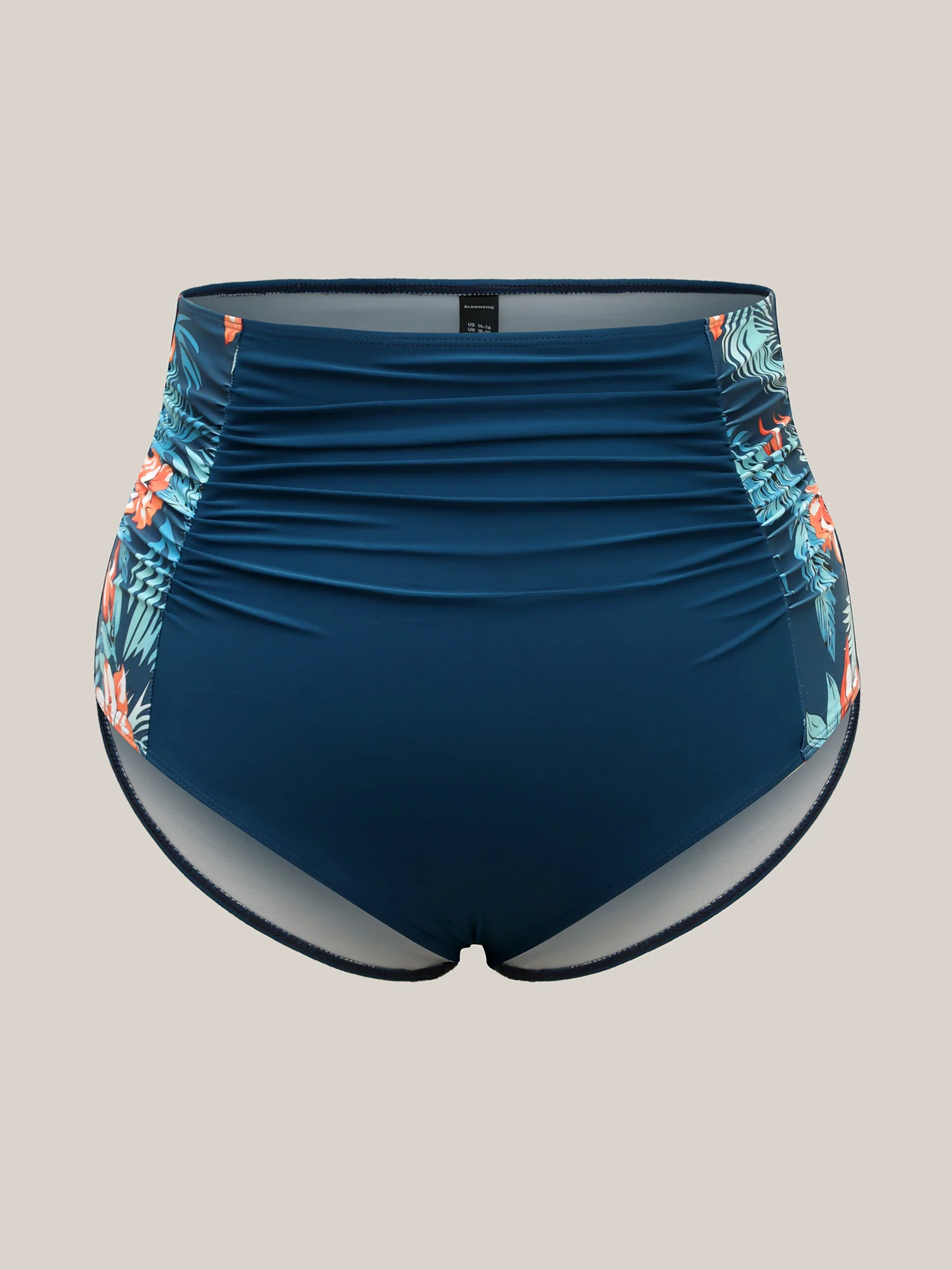 Tropical Print Contrast Ruched Bikini Bottoms - Image 5