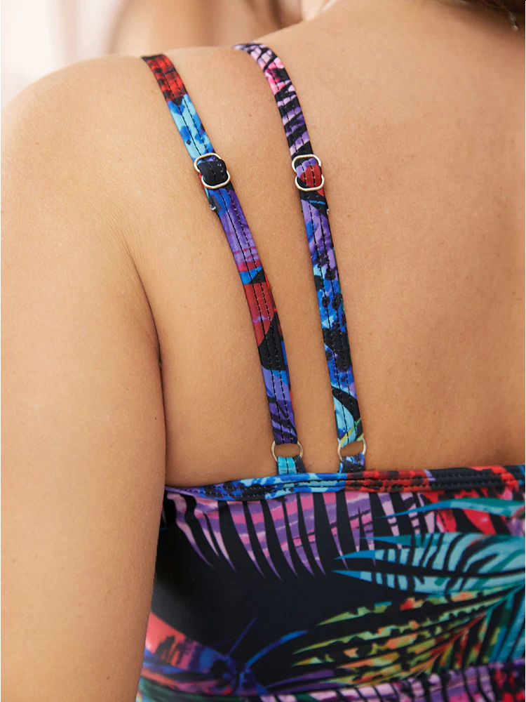 Tropical Print Ruffle Hem Adjustable Straps Cami Swim Dress - Image 6