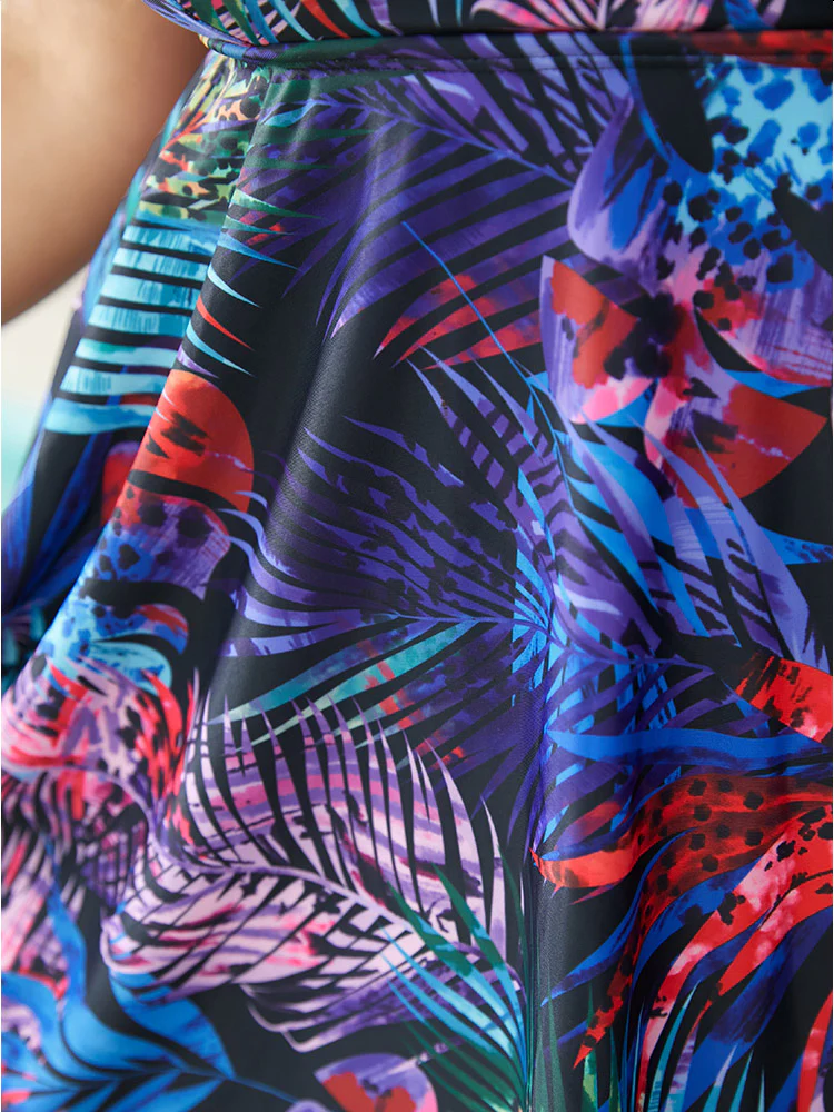 Tropical Print Ruffle Hem Adjustable Straps Cami Swim Dress - Image 7