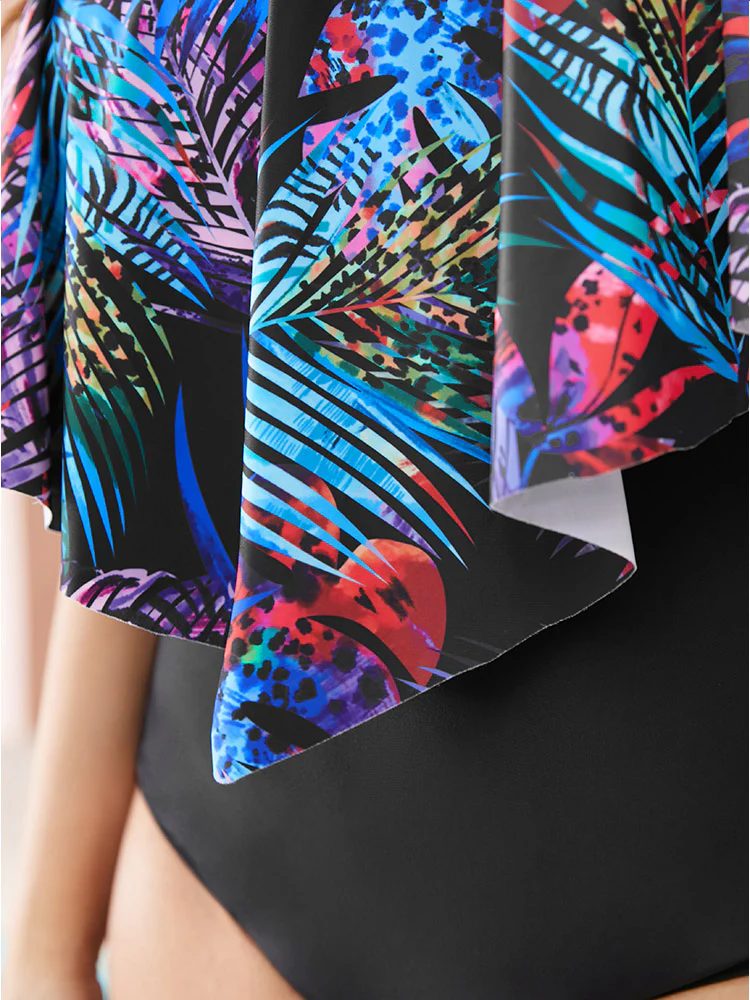 Tropical Print Ruffle Trim One Piece Swimsuit - Image 9