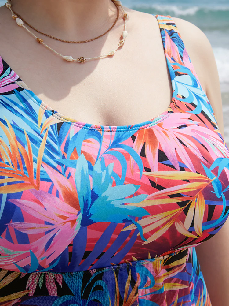 Tropical Print Ruffles Split Front Swim Dress - Image 7