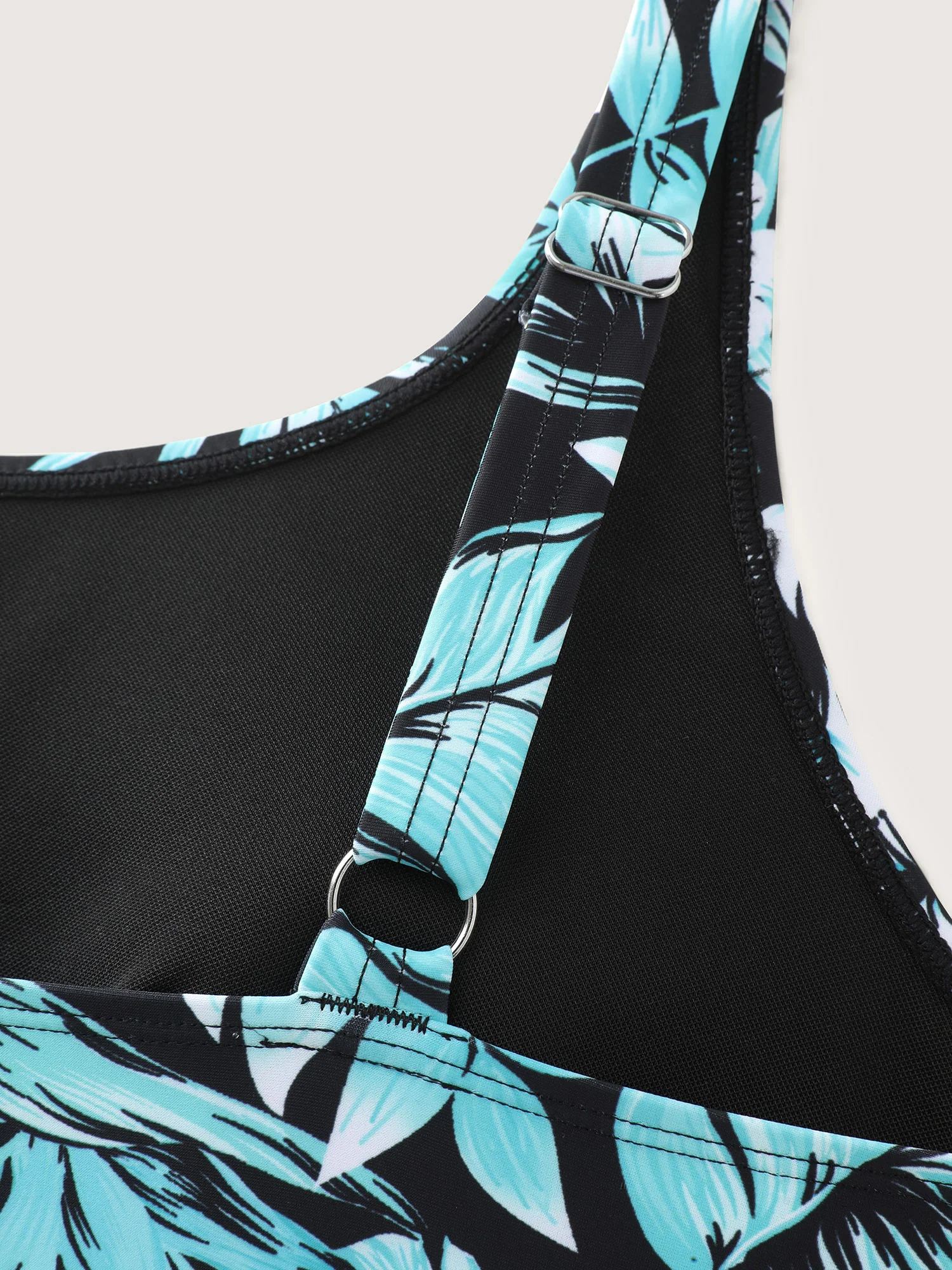 Tropical Print Scoop Neck Swim Top - Image 5