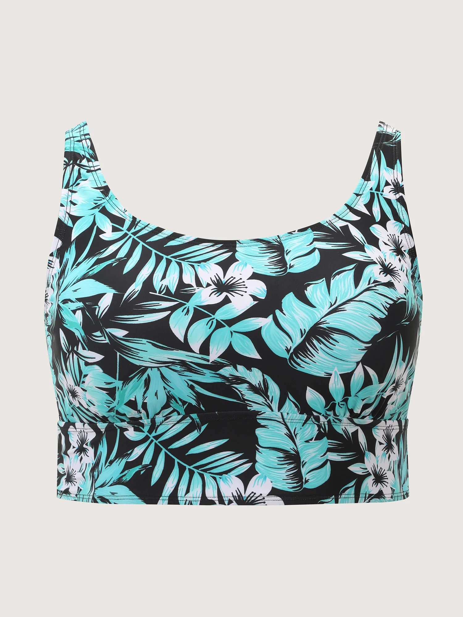 Tropical Print Scoop Neck Swim Top - Image 7