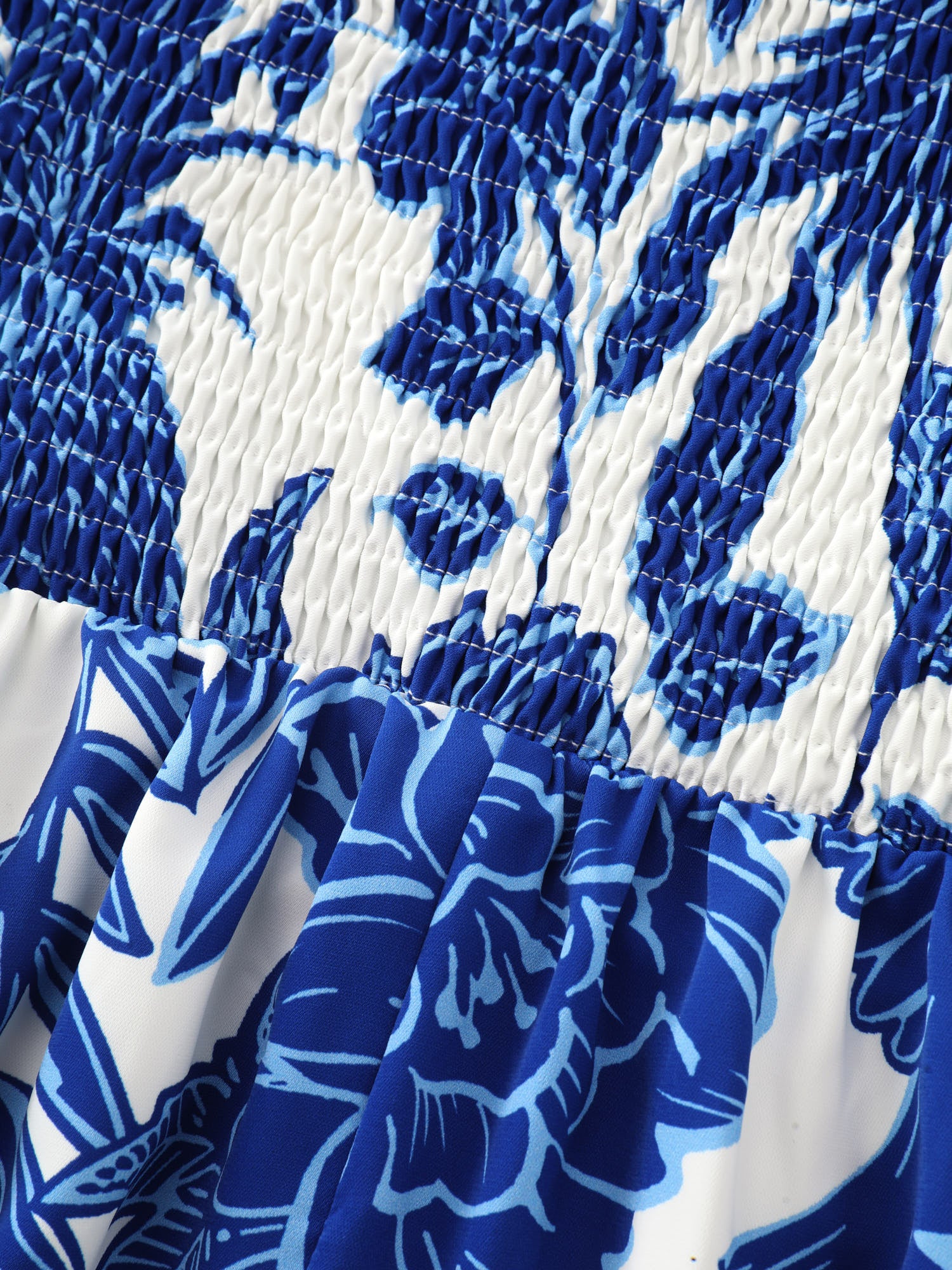 Tropical Print Shirred Waist Flowy Midi Dress - Image 5