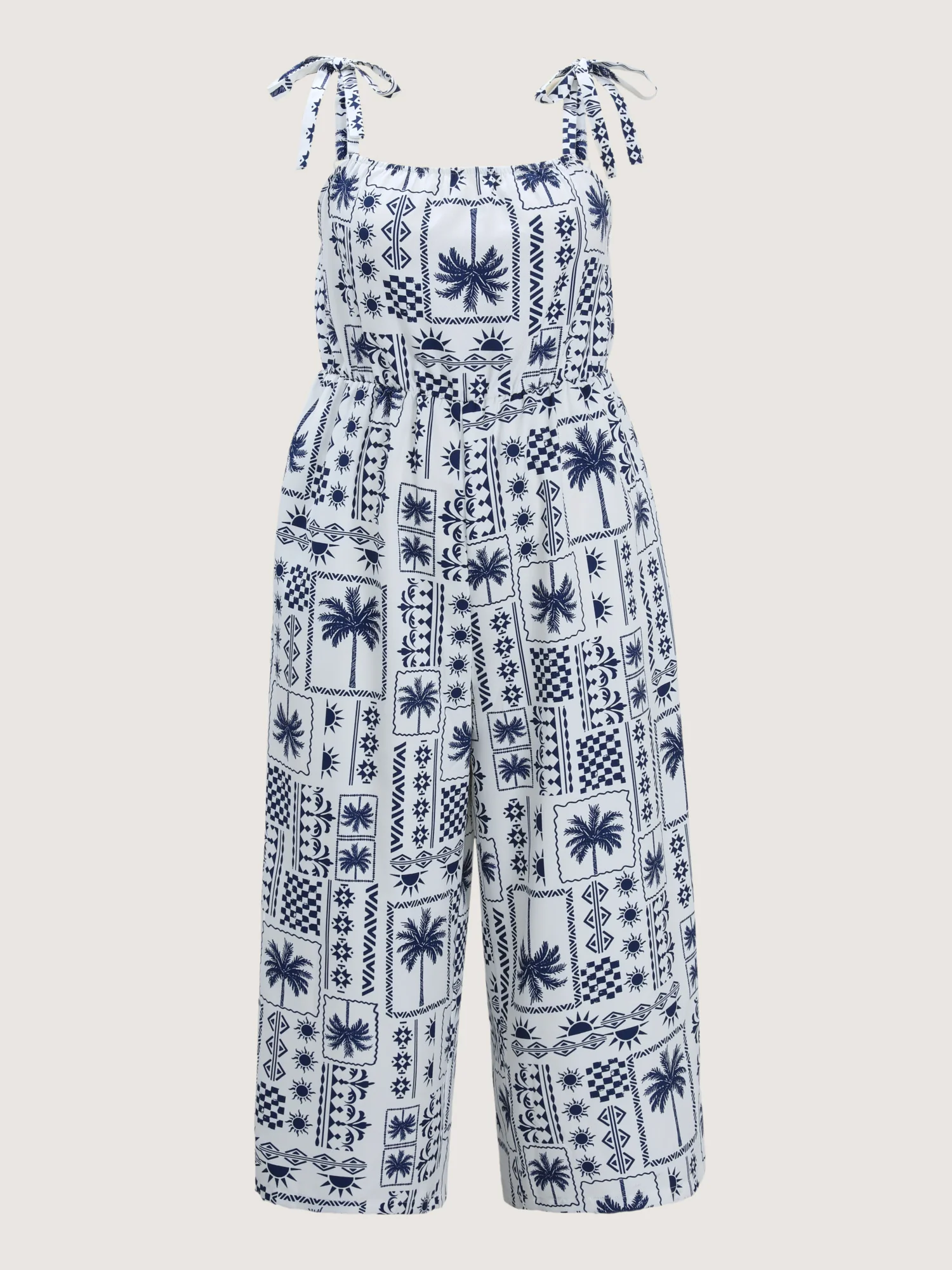 Tropical Print Shoulder-Tie Wide-Leg Jumpsuit - Image 7