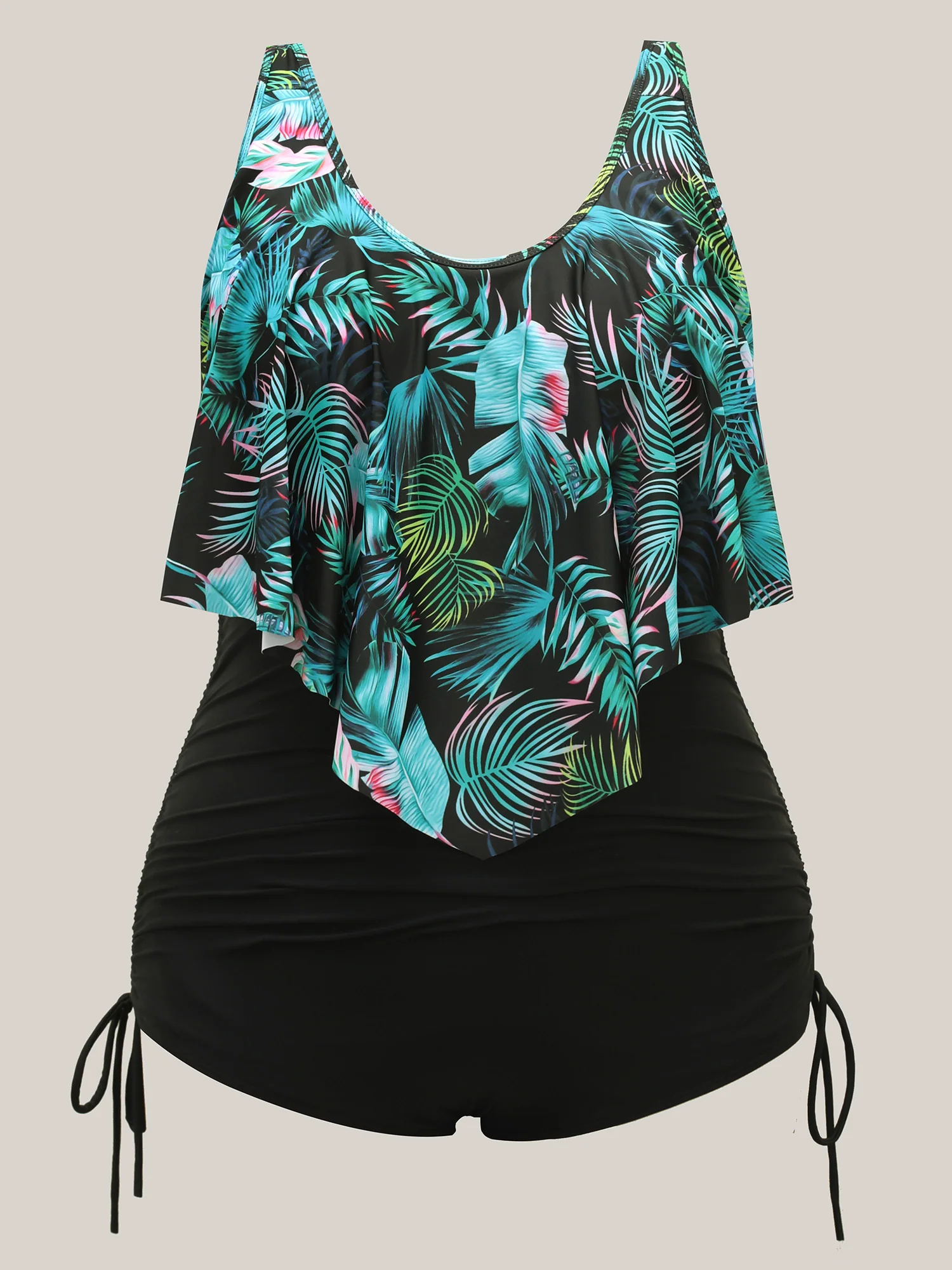Tropical Print Side Drawstring One-Piece Swimsuit - Image 7