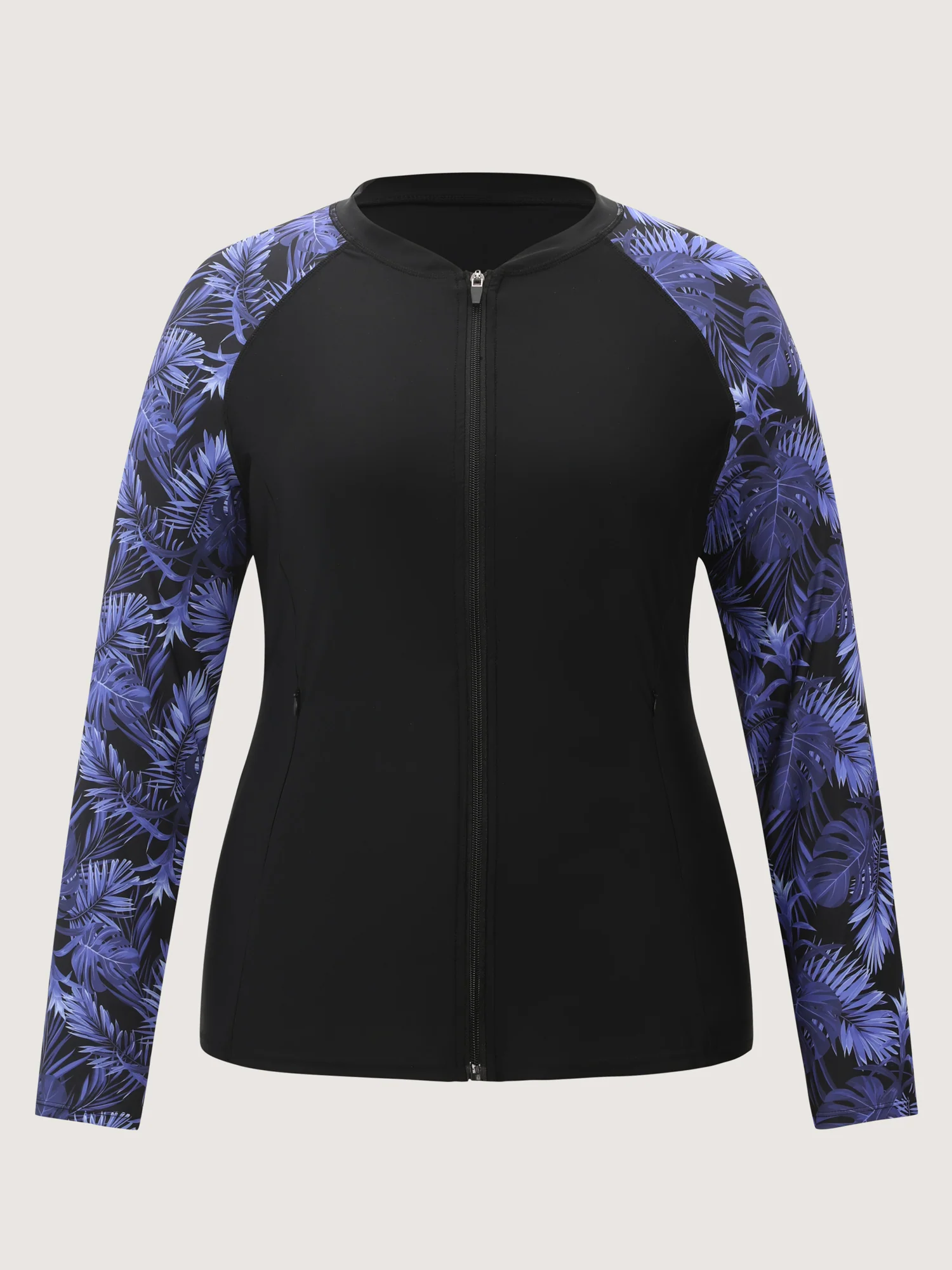 Tropical Print Sleeve Pockets Swim Top - Image 5