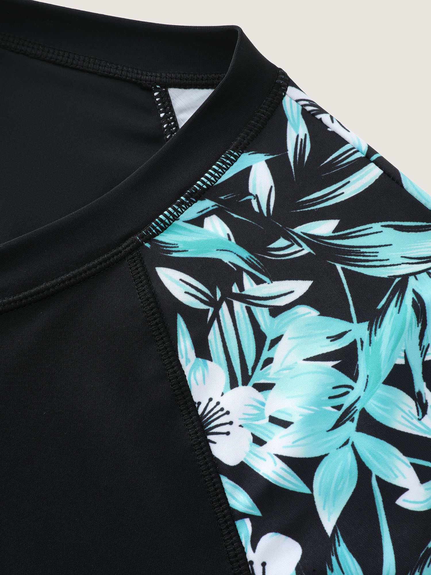 Tropical Print Sleeve Zipper Front Swim Top - Image 6