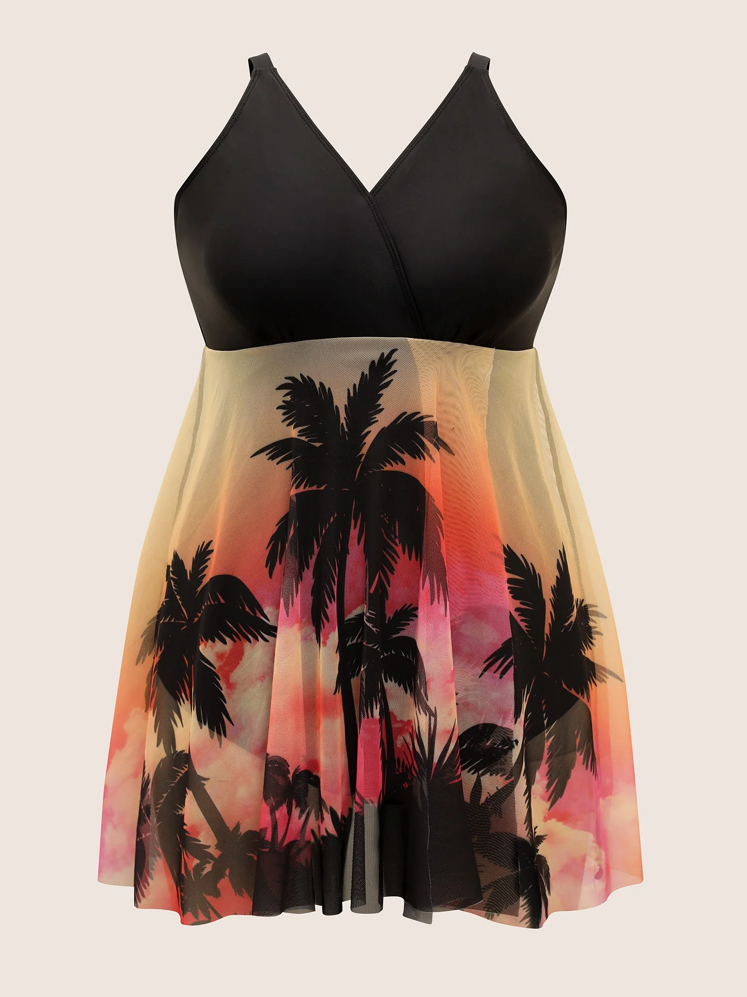 Tropical Print Slit Hem See Through Swim Dress - Image 7