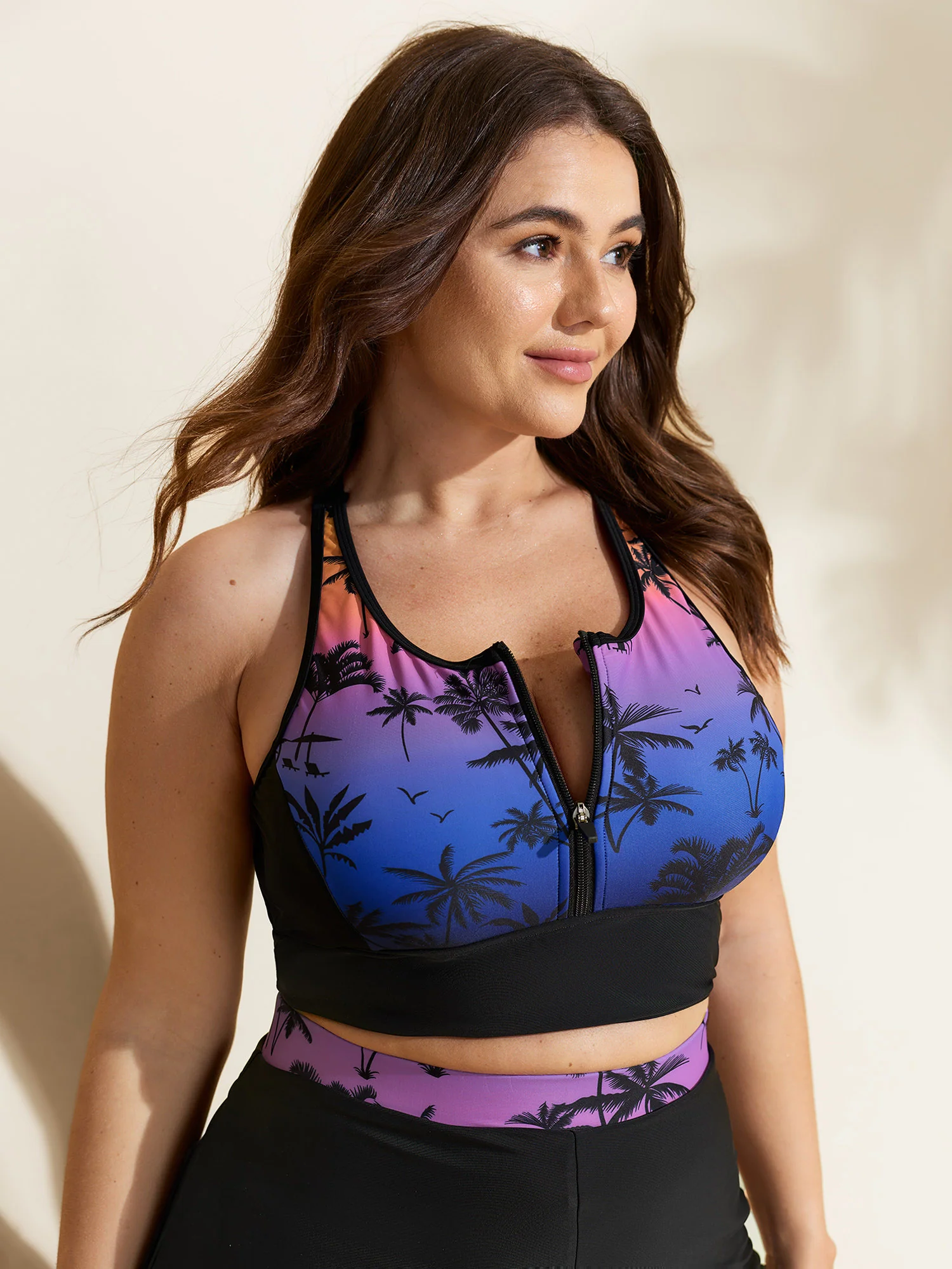 Tropical Print Smooth Core Swim Top