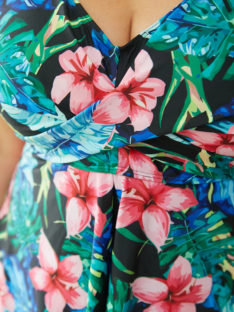 Tropical Print Split Front Ruffle Crossover Swim Dress - Image 8