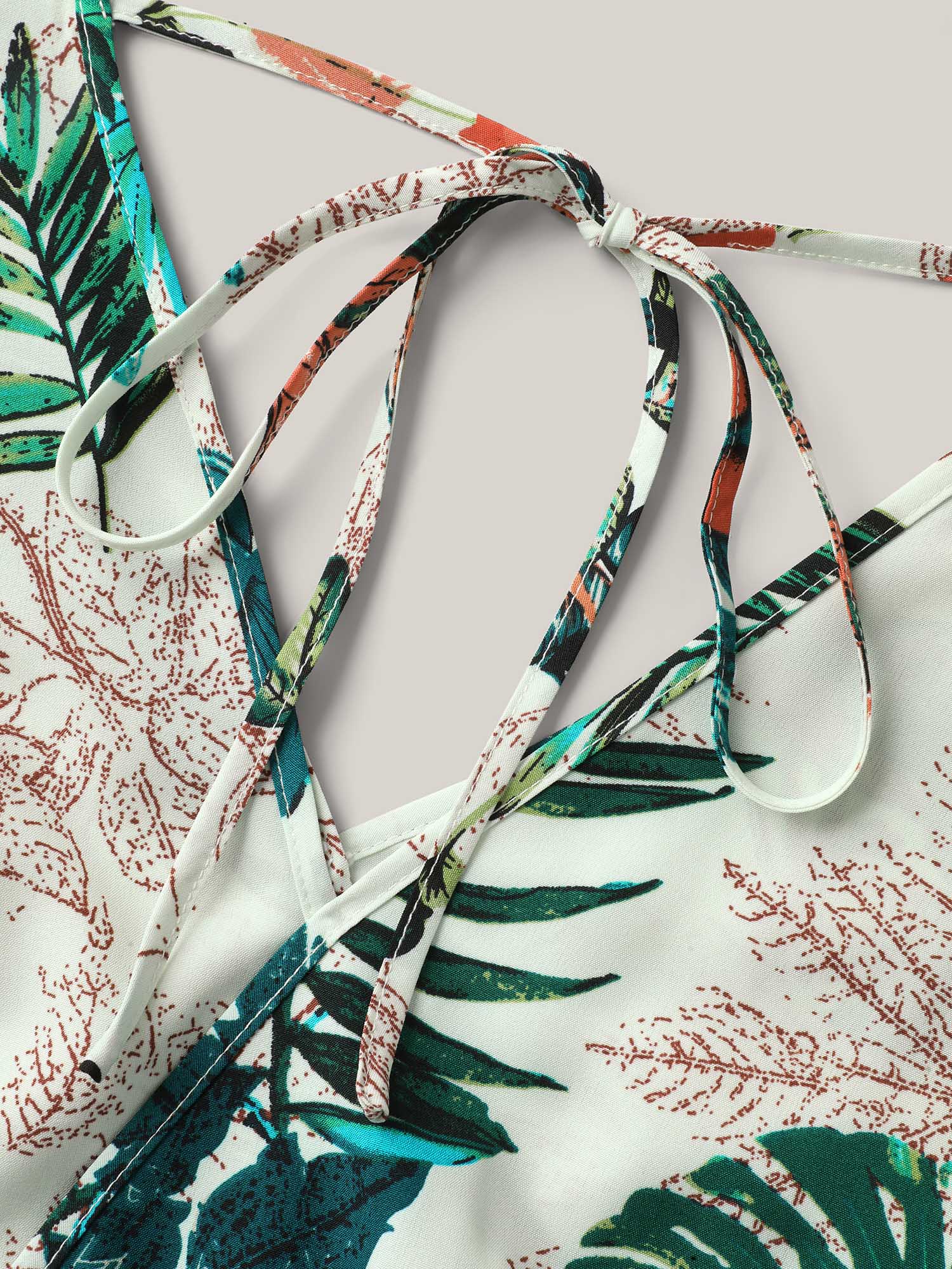 Tropical Print Surplice Neck Back Tie Jumpsuit - Image 5