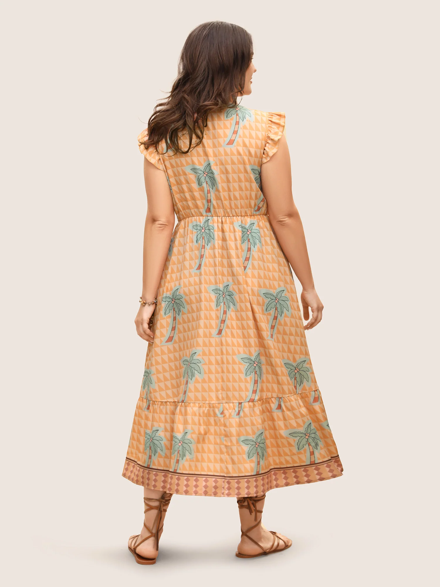 Tropical Print Tie Knot Ruffle Cap Sleeve Dress - Image 3