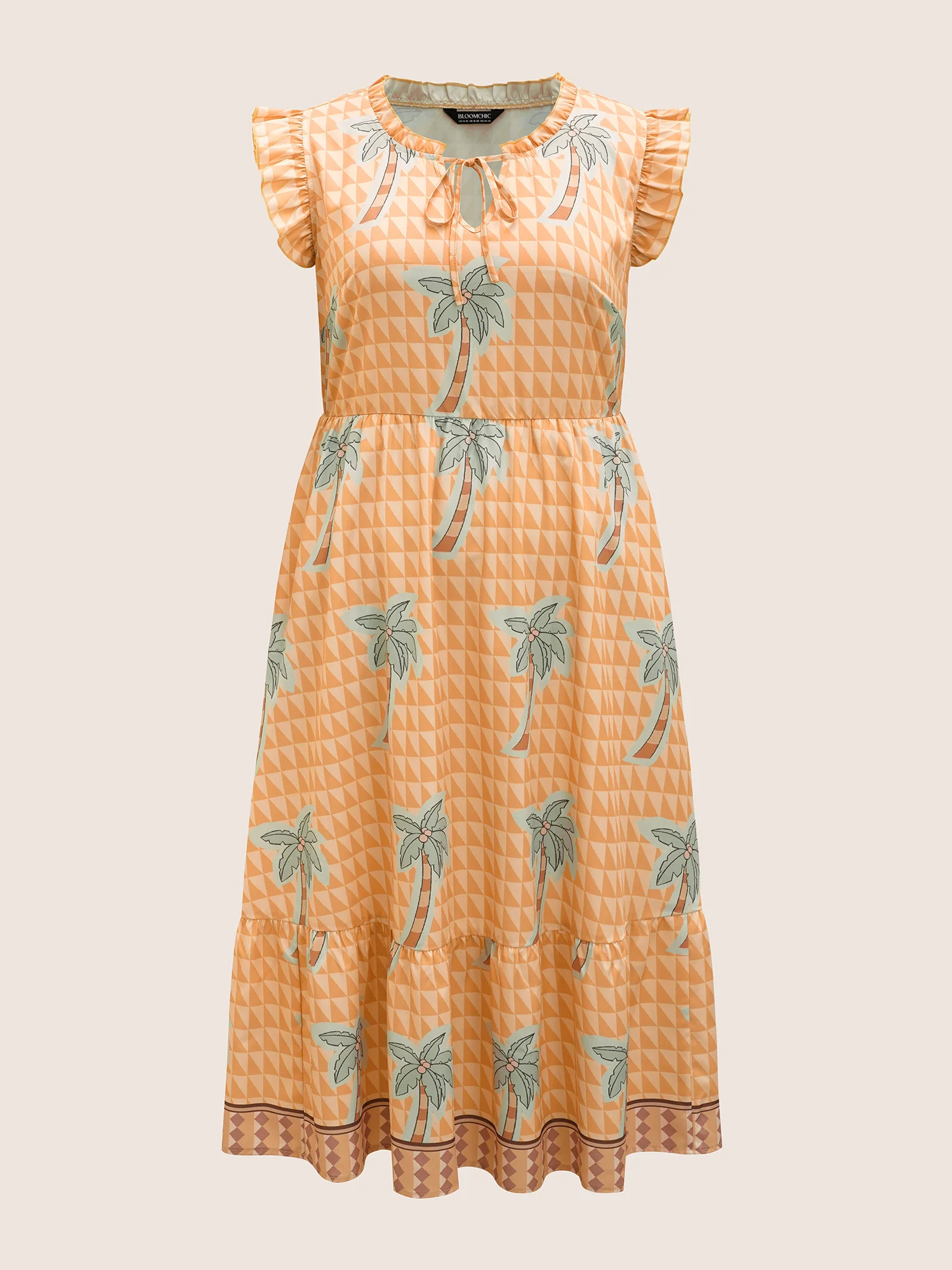 Tropical Print Tie Knot Ruffle Cap Sleeve Dress - Image 7