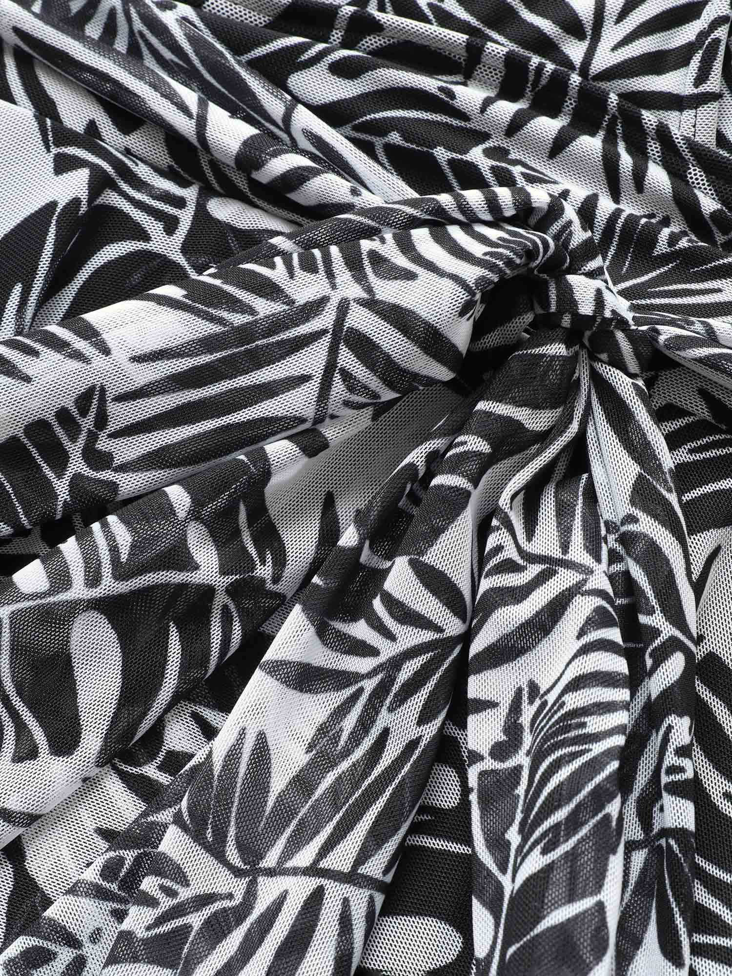 Tropical Print Tie Knot Wrap Gathered Swim Dress - Image 5