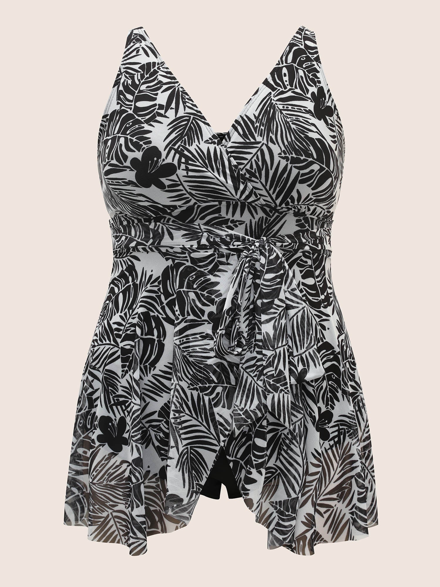 Tropical Print Tie Knot Wrap Gathered Swim Dress - Image 7