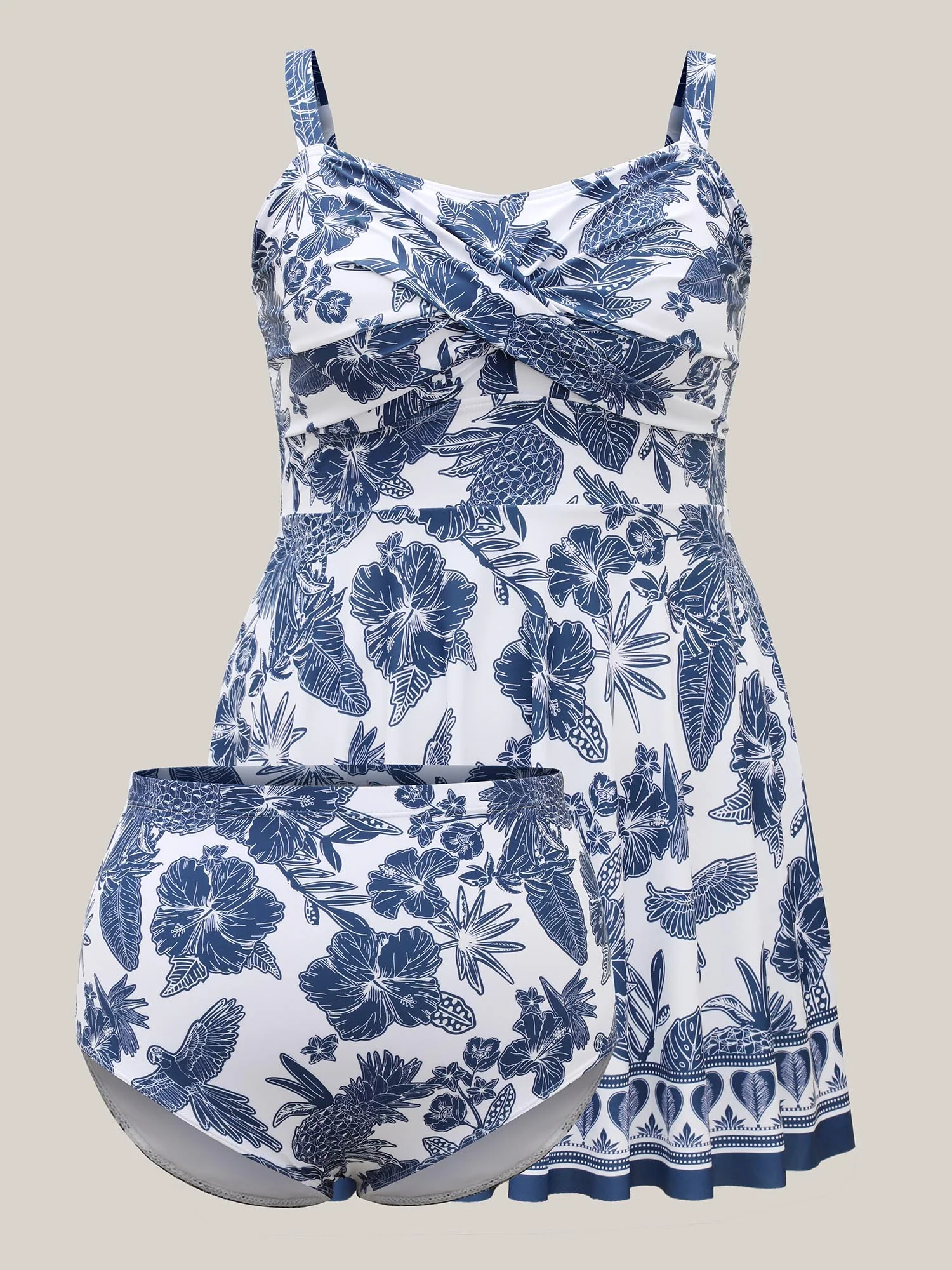 Tropical Print Twist Front Swim Dress - Image 6