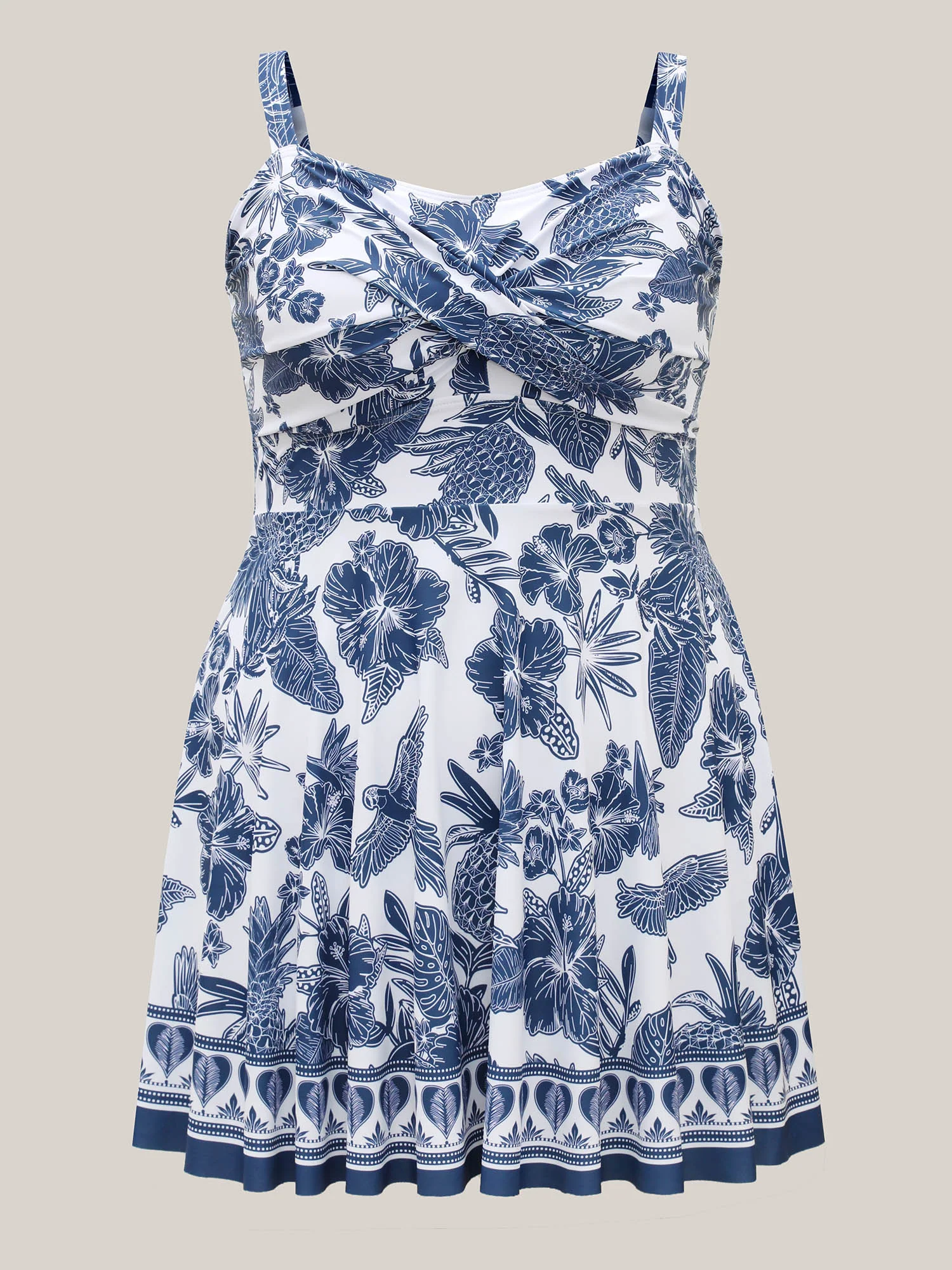 Tropical Print Twist Front Swim Dress - Image 7