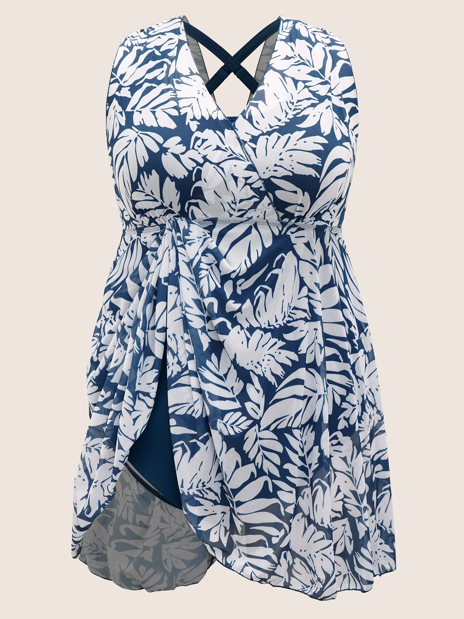 Tropical Print V Neck Sleeveless Swim Dress - Image 7