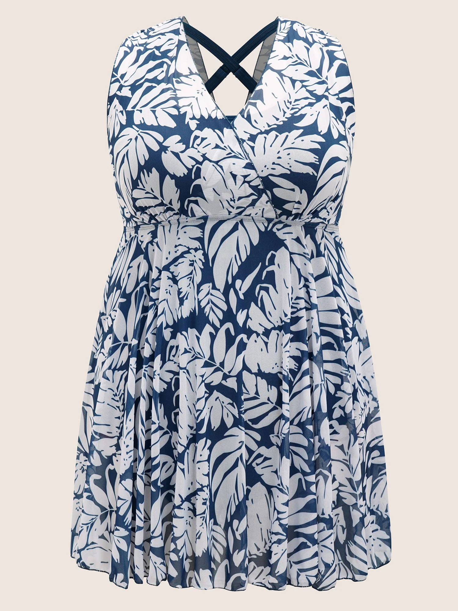 Tropical Print V Neck Sleeveless Swim Dress - Image 8