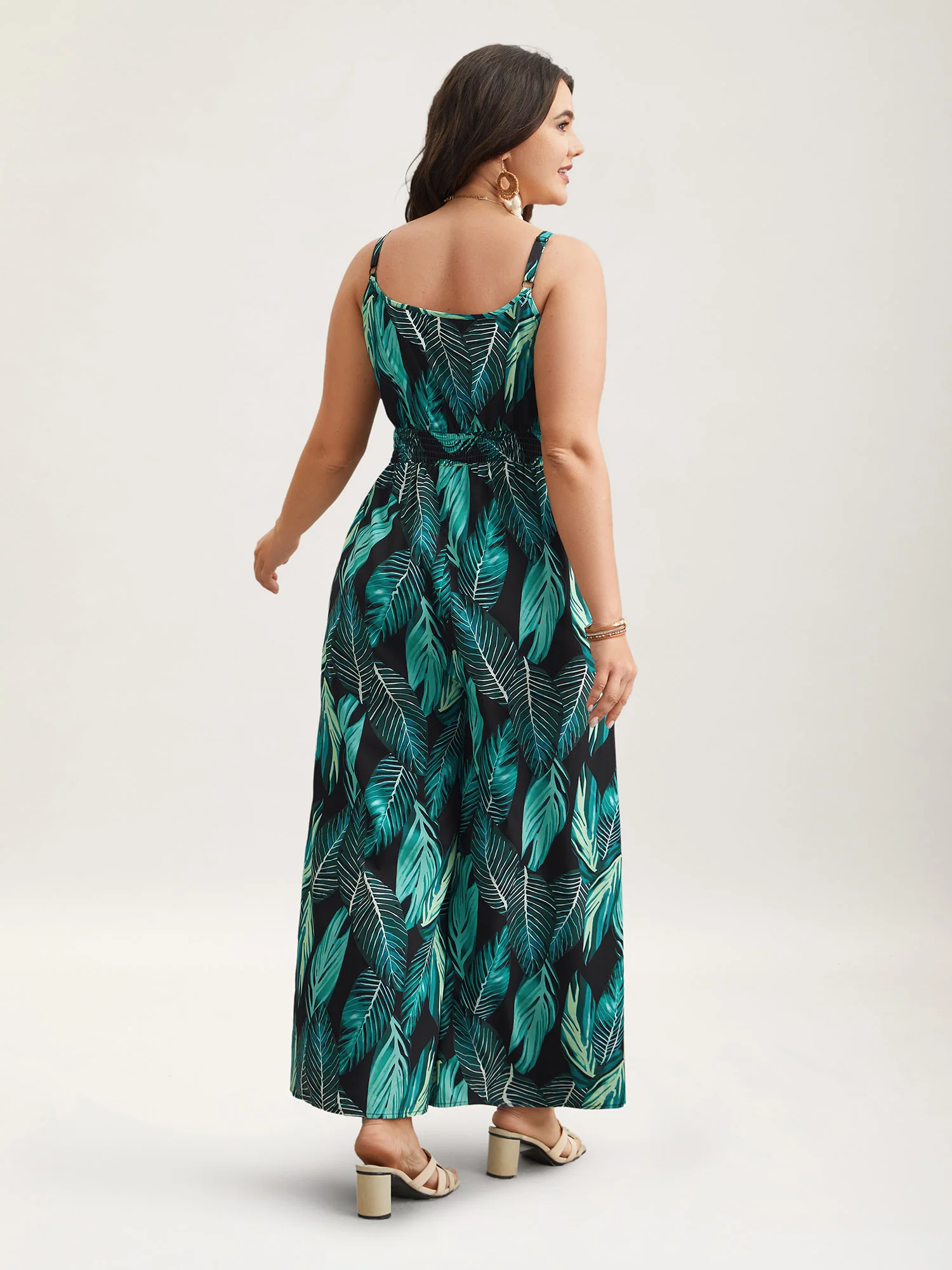 Tropical Print Waist-Cinched Pockets Jumpsuit - Image 4